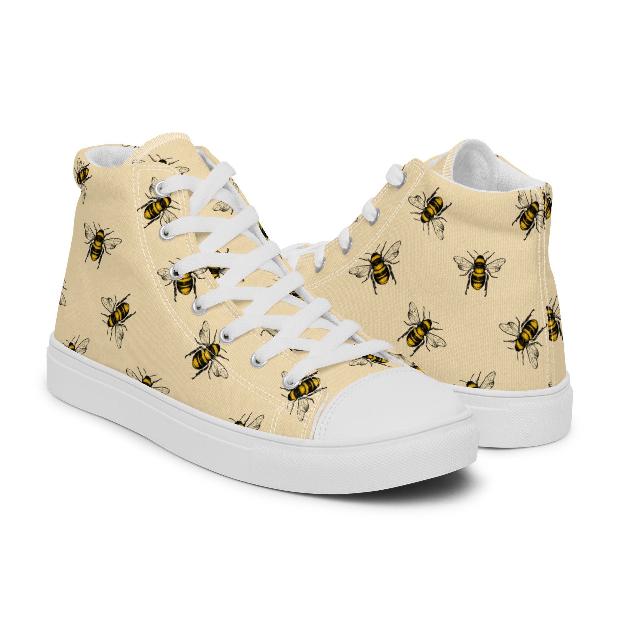 Women’s High-Top Sneakers – Bumblebee Print, Nature-Inspired Canvas Shoes