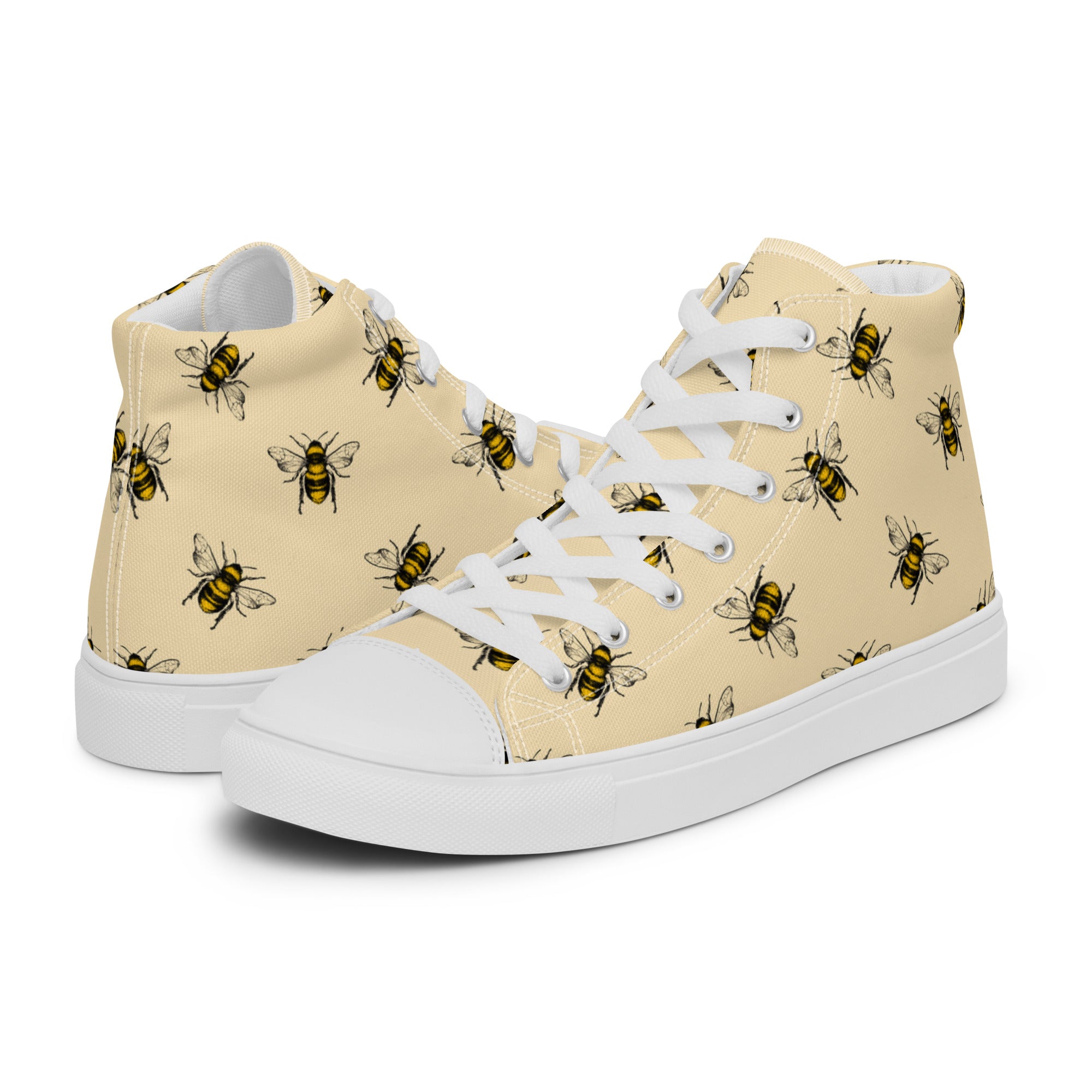 Womens High Top Sneakers Bumblebee Print Nature Inspired Canvas Shoes Uiyzl