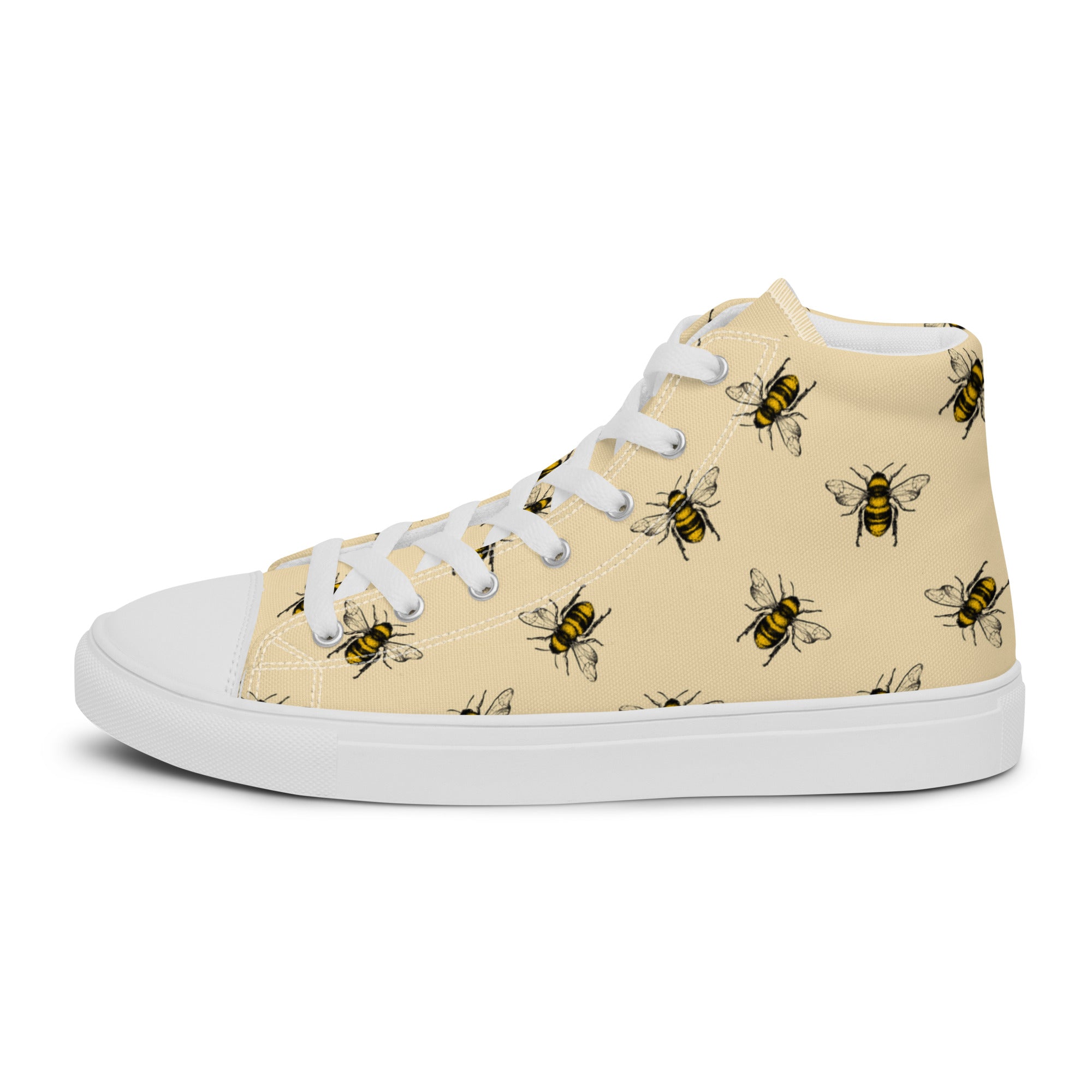 Women’s High-Top Sneakers – Bumblebee Print, Nature-Inspired Canvas Shoes