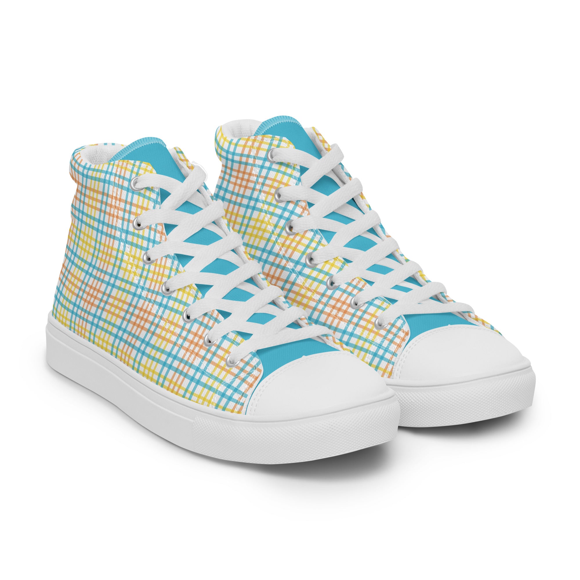 Women’s High-Top Sneakers – Colorful Plaid Print, Casual Canvas Shoes