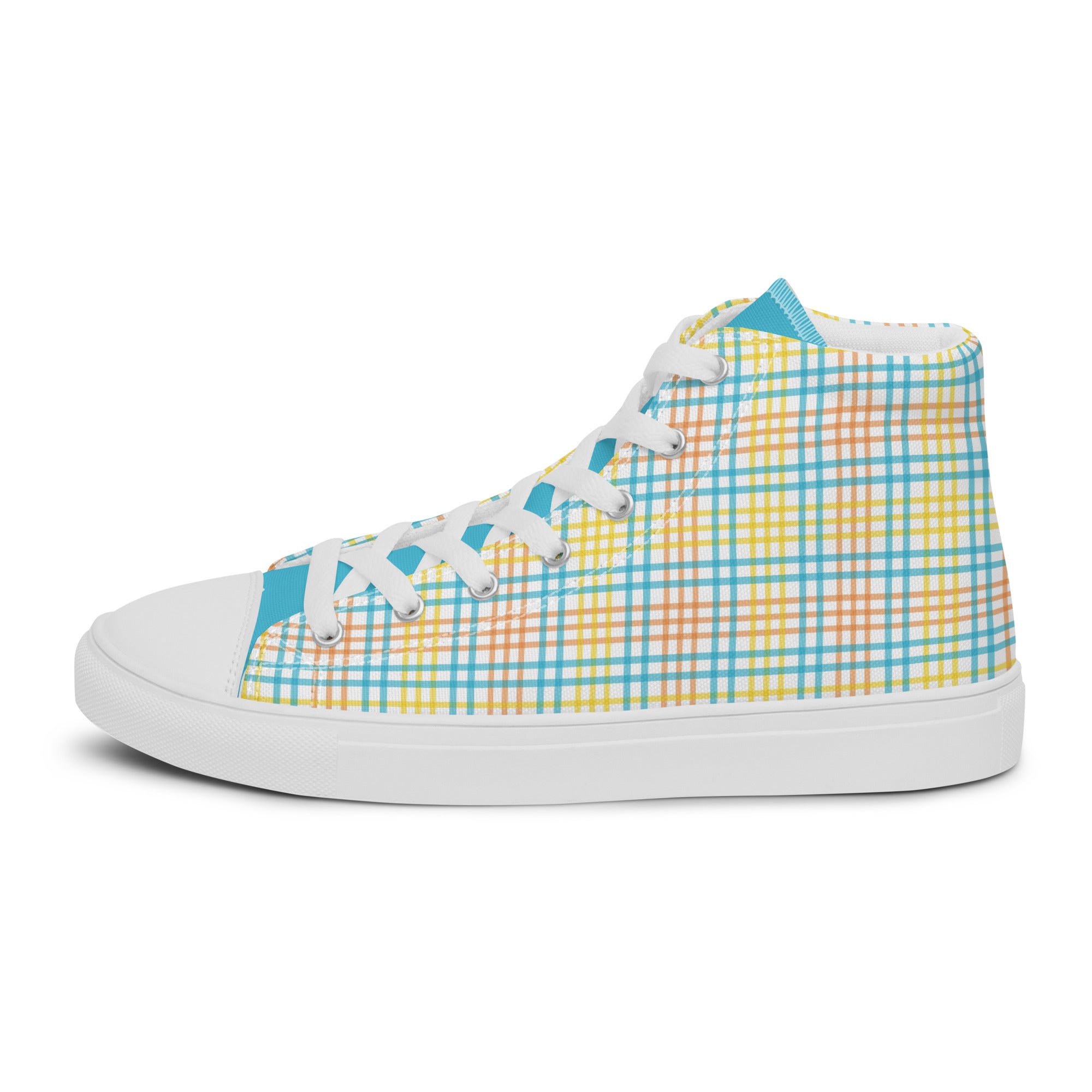 Women’s High-Top Sneakers – Colorful Plaid Print, Casual Canvas Shoes