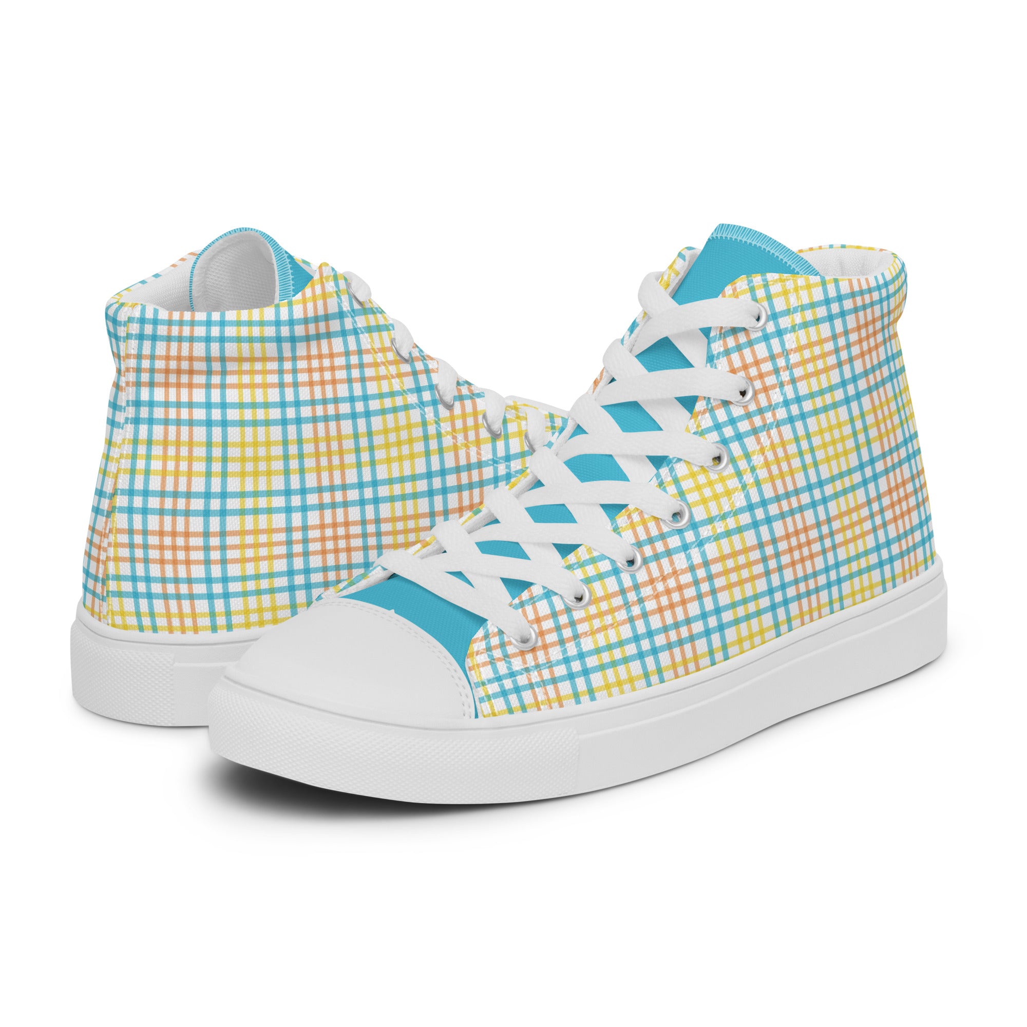 Womens High Top Sneakers Colorful Plaid Print Casual Canvas Shoes Lcu7Y