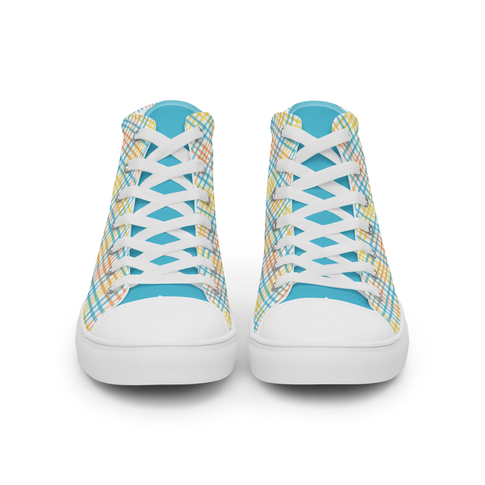 Women’s High-Top Sneakers – Colorful Plaid Print, Casual Canvas Shoes