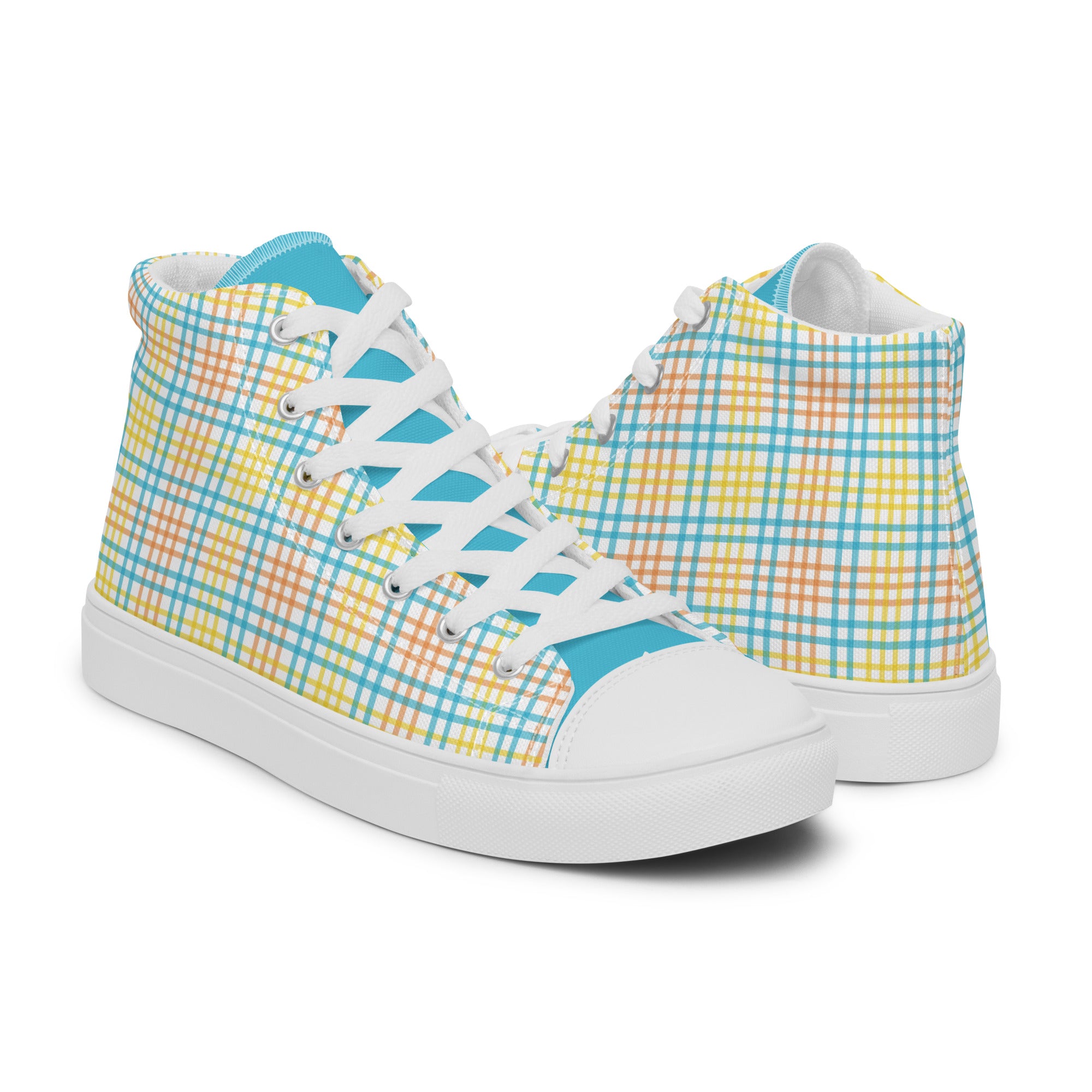 Women’s High-Top Sneakers – Colorful Plaid Print, Casual Canvas Shoes