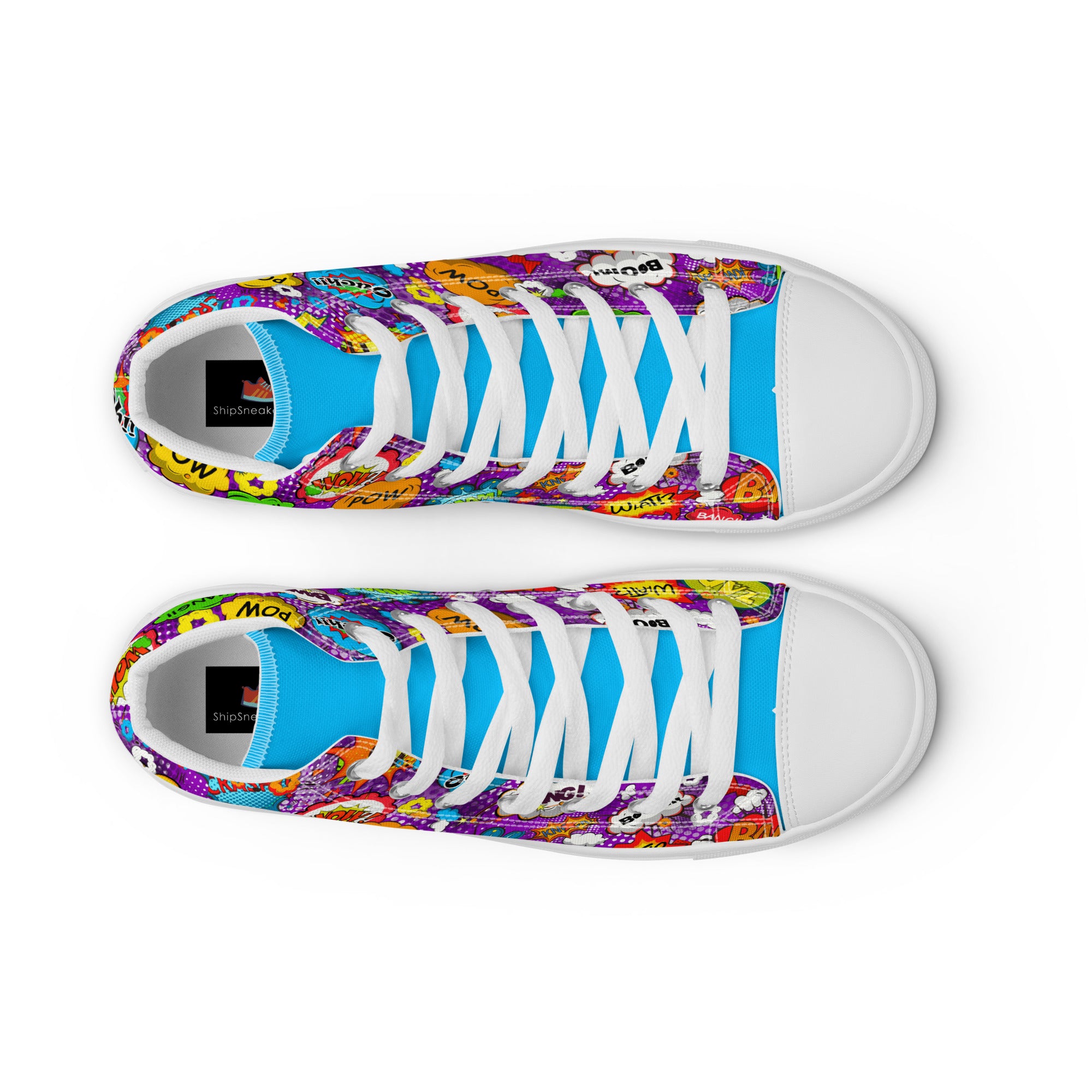 Women’s High-Top Sneakers – Comic Pop Art Print, Colorful Canvas Shoes