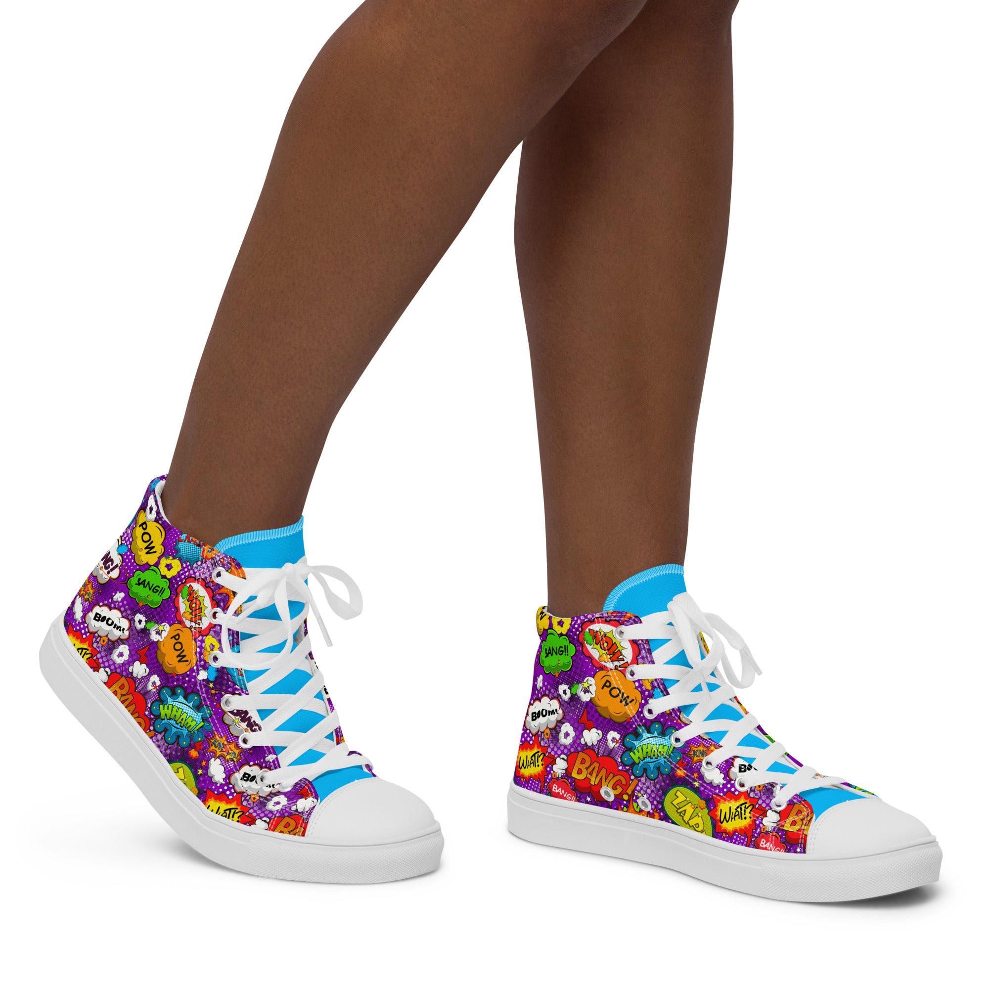 Women’s High-Top Sneakers – Comic Pop Art Print, Colorful Canvas Shoes