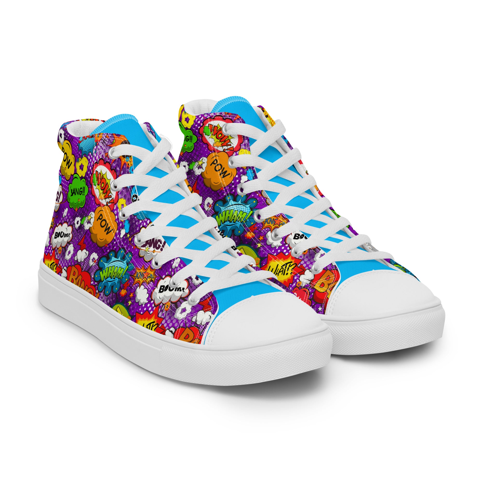 Women’s High-Top Sneakers – Comic Pop Art Print, Colorful Canvas Shoes