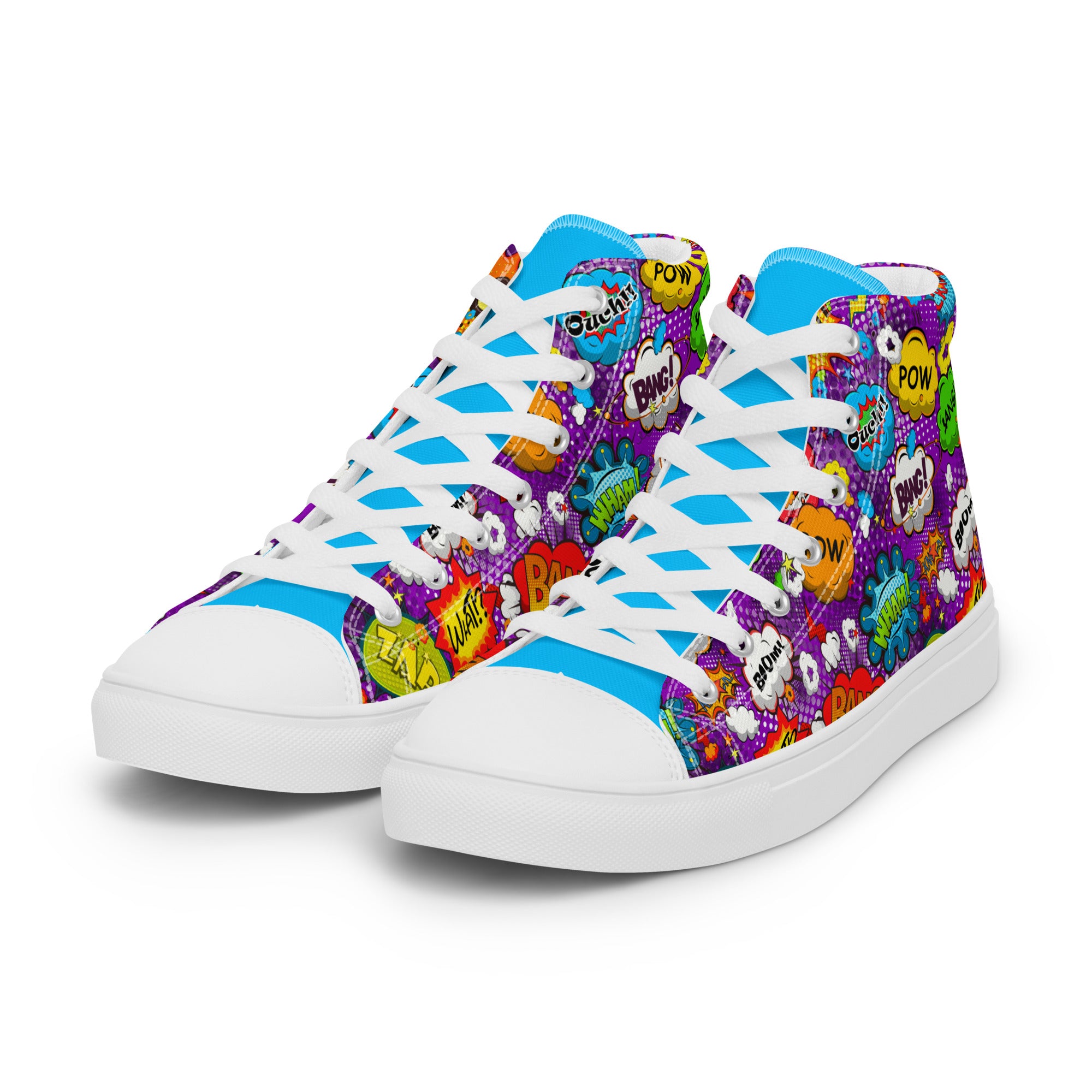 Women’s High-Top Sneakers – Comic Pop Art Print, Colorful Canvas Shoes