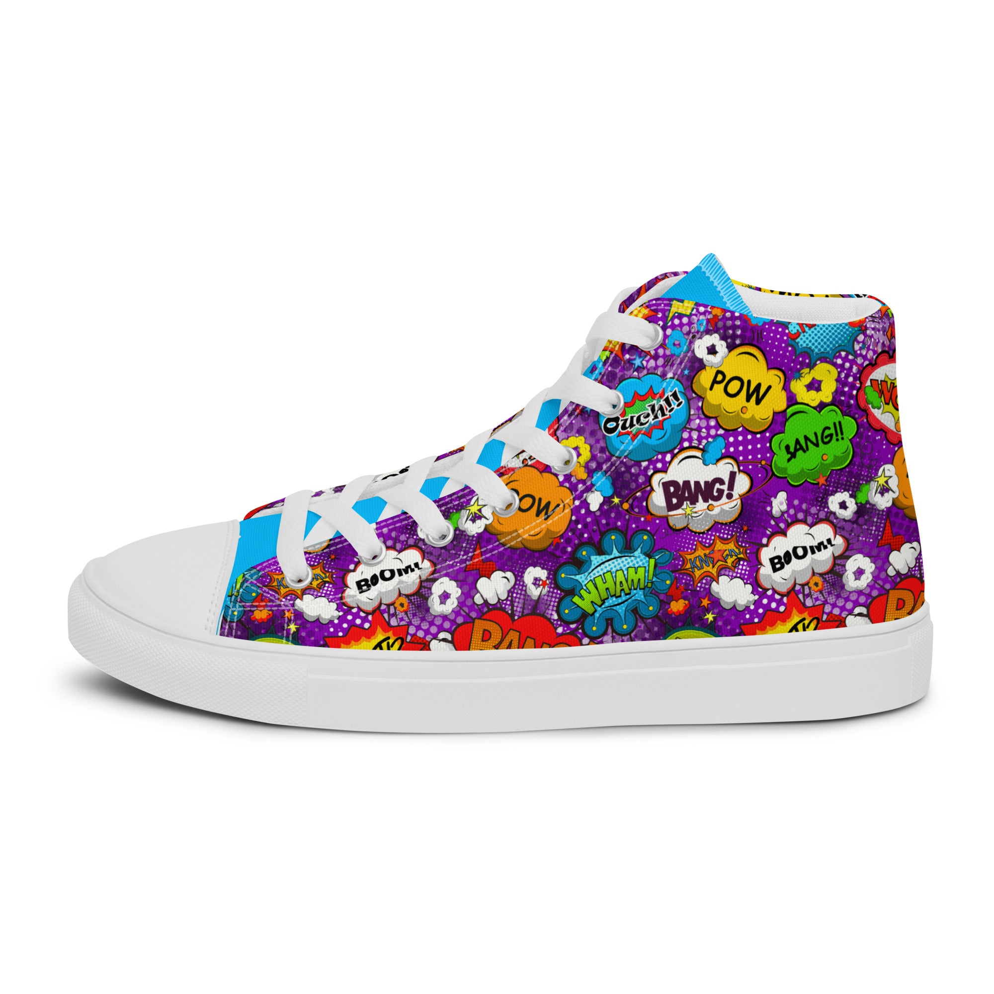 Women’s High-Top Sneakers – Comic Pop Art Print, Colorful Canvas Shoes