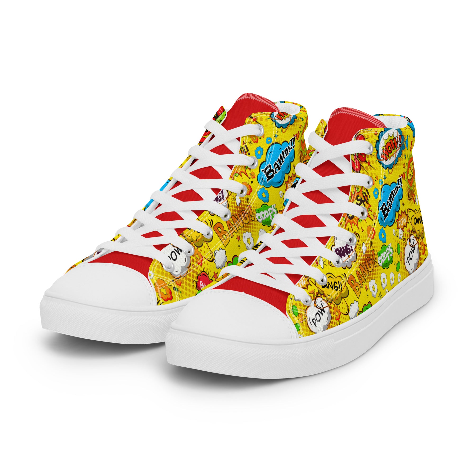 Women’s High-Top Sneakers – Comic Pop Art Print, Fun Canvas Shoes