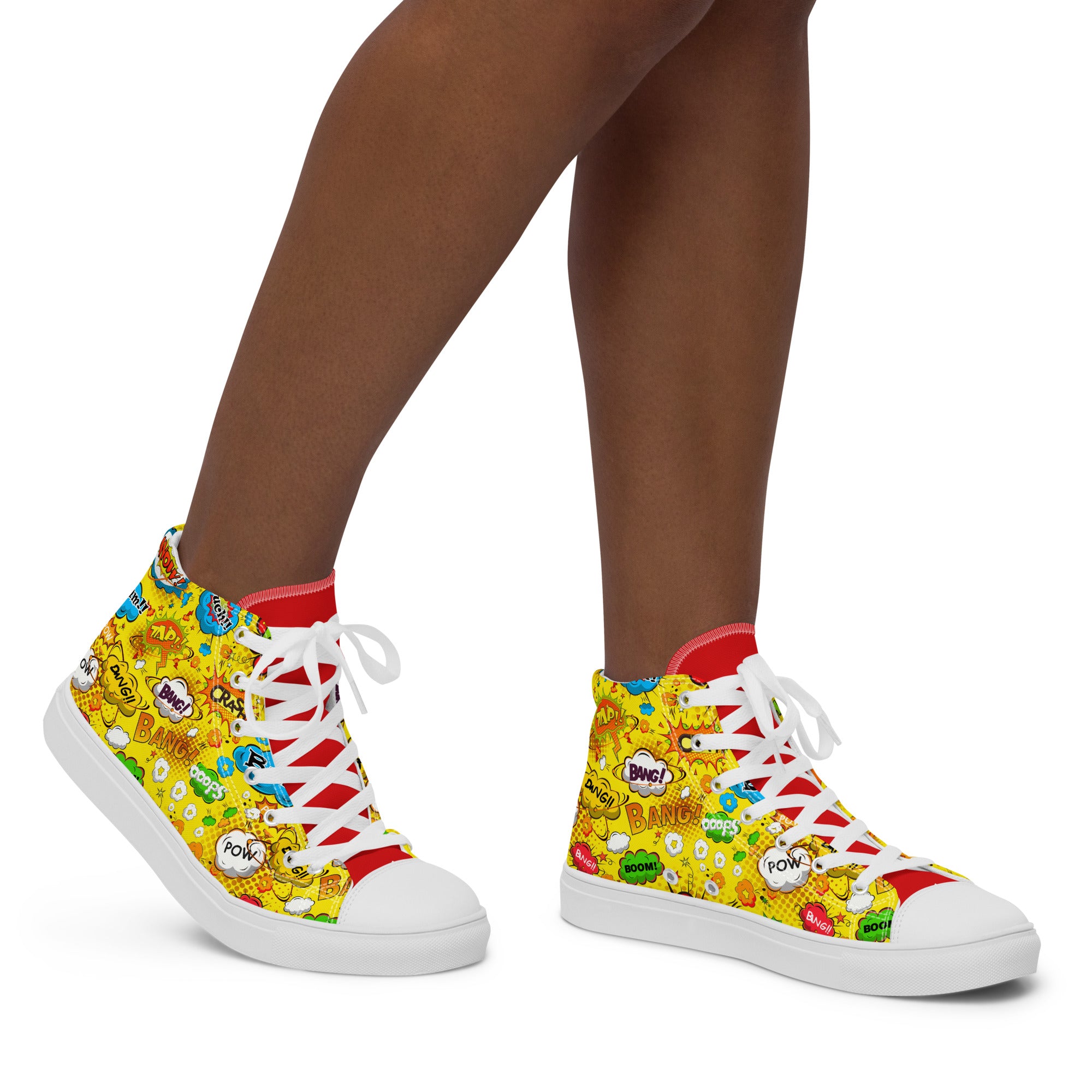 Women’s High-Top Sneakers – Comic Pop Art Print, Fun Canvas Shoes