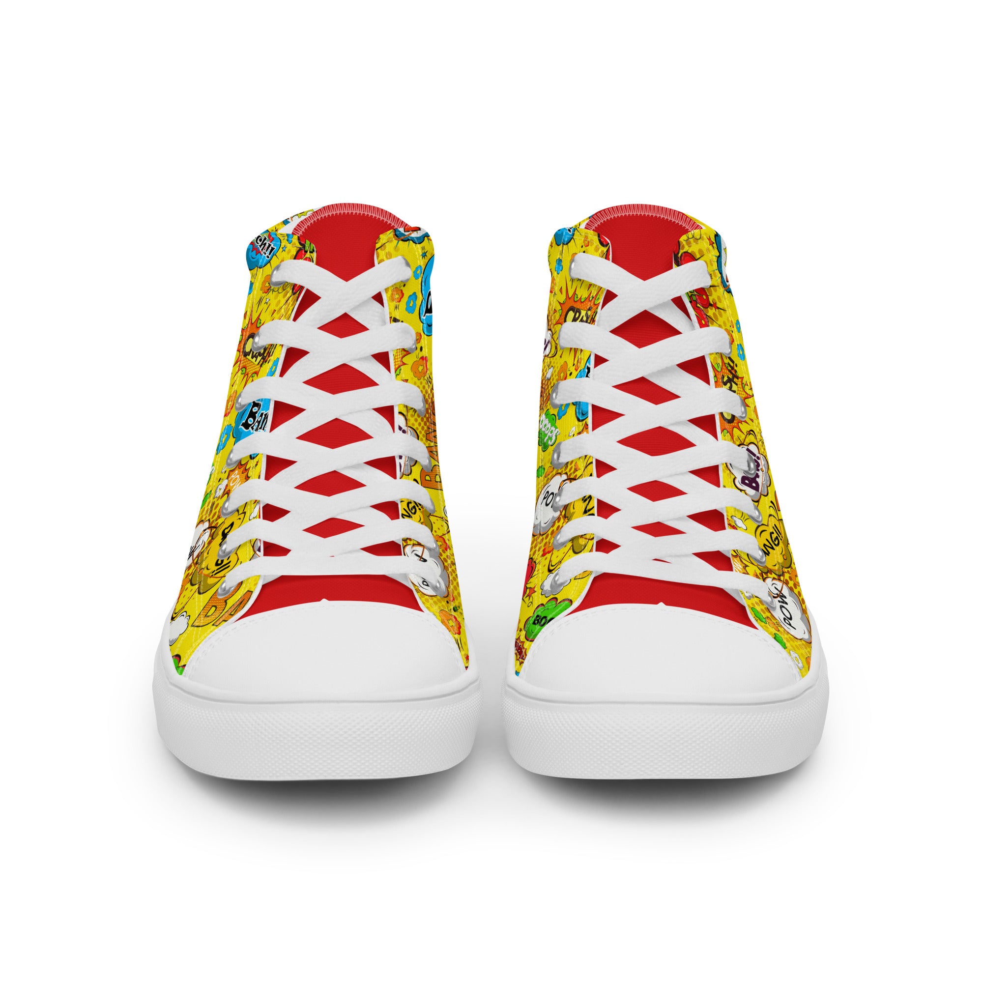 Women’s High-Top Sneakers – Comic Pop Art Print, Fun Canvas Shoes