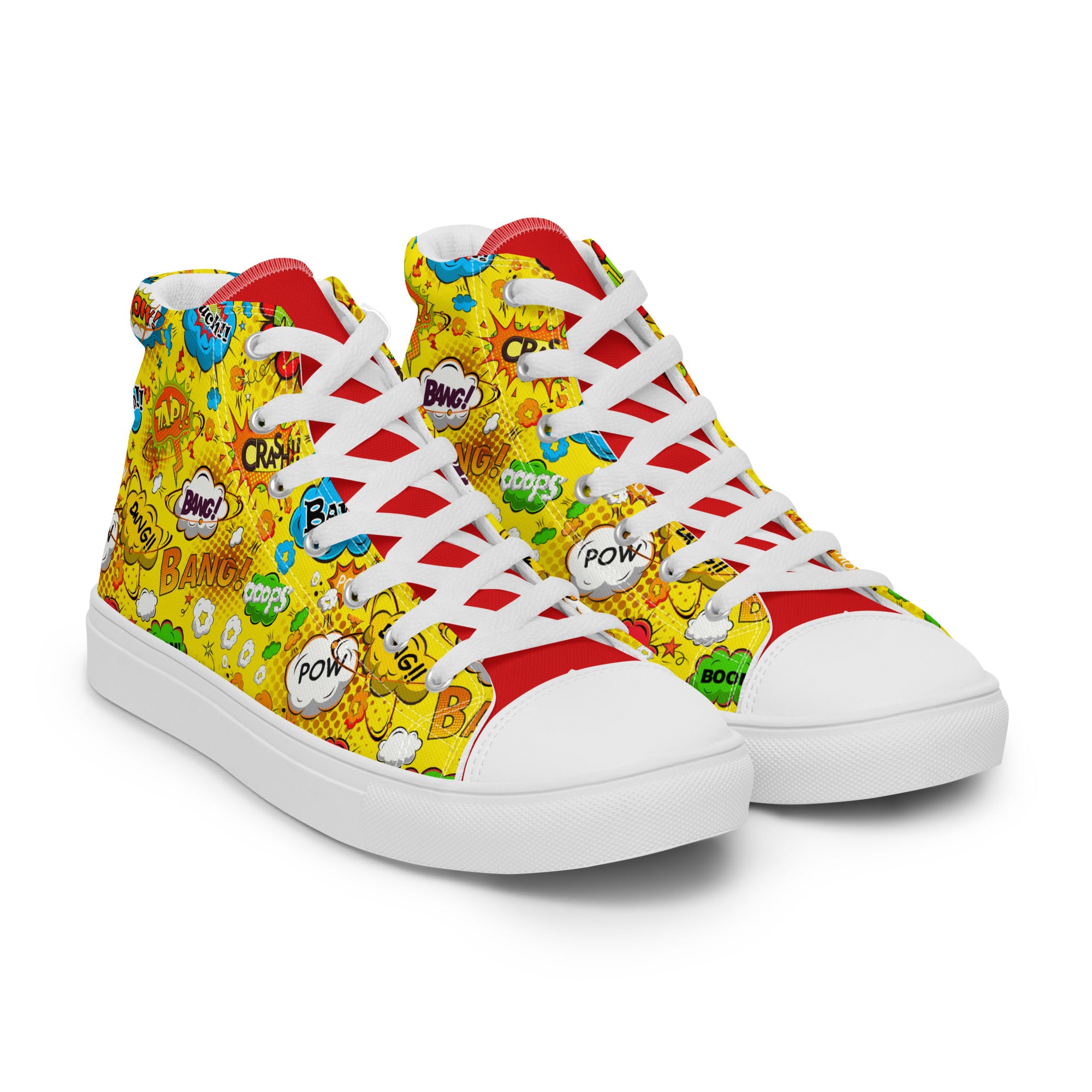 Women’s High-Top Sneakers – Comic Pop Art Print, Fun Canvas Shoes