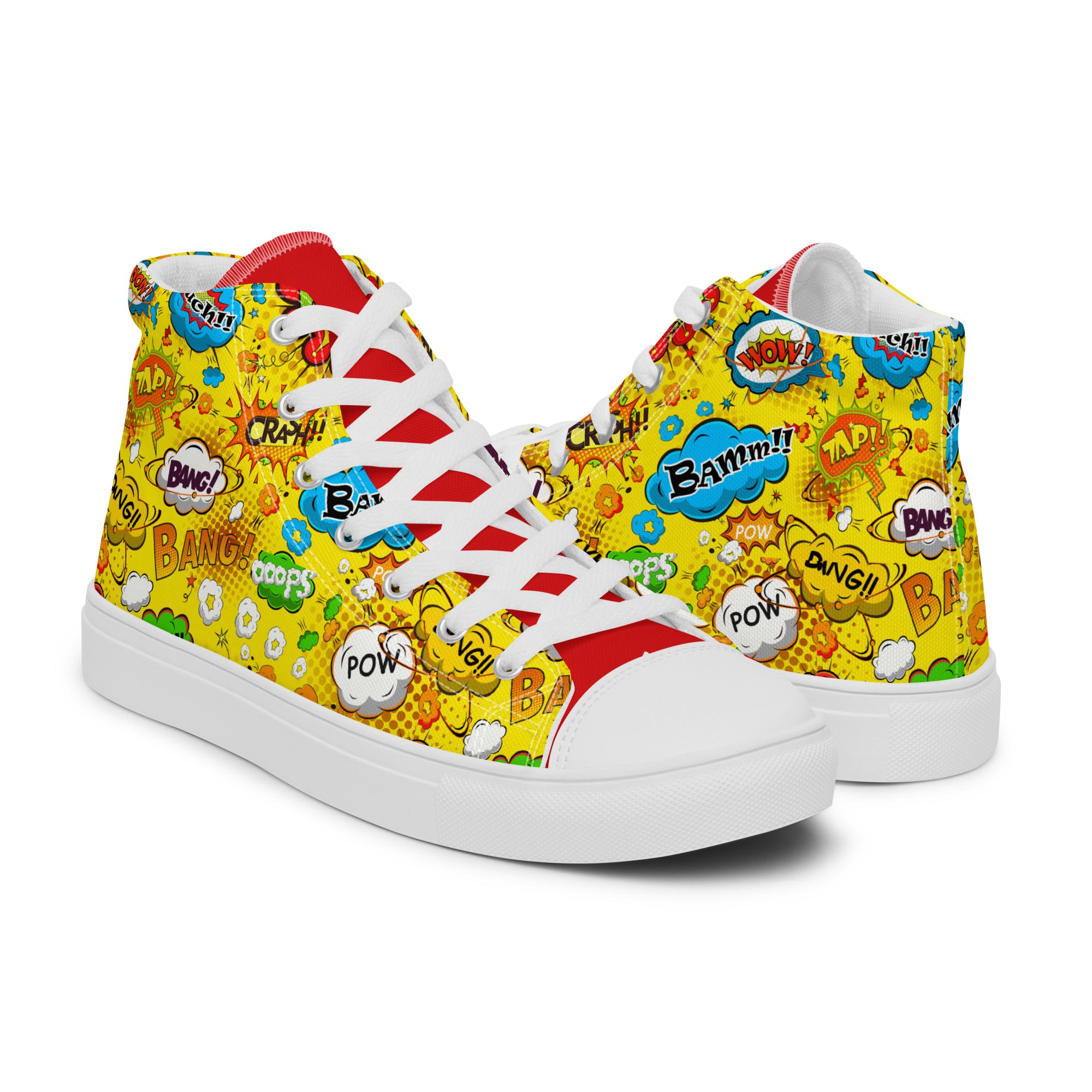 Women’s High-Top Sneakers – Comic Pop Art Print, Fun Canvas Shoes