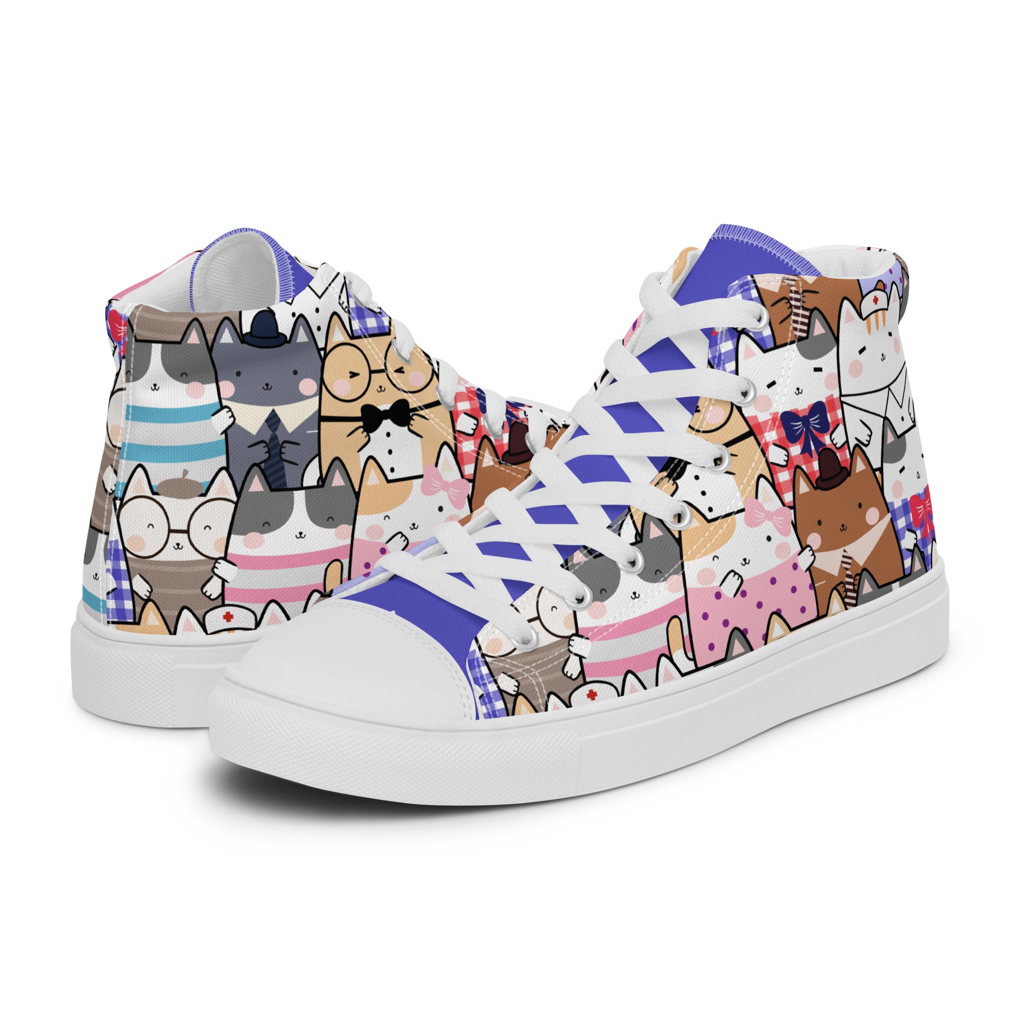 Womens High Top Sneakers Cute Cat Character Print Playful Canvas Shoes 3Ijv9