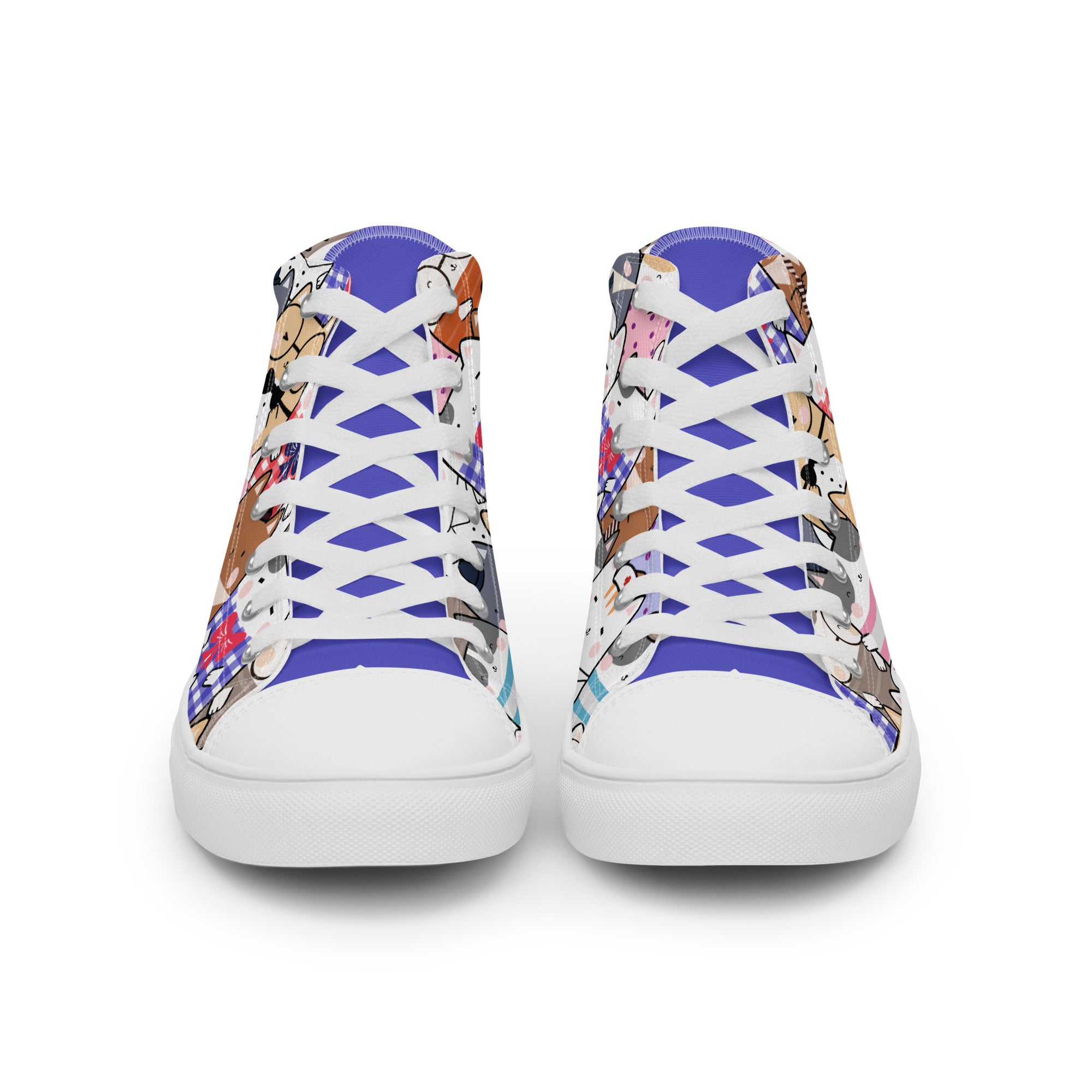 Women’s High-Top Sneakers – Cute Cat Character Print, Playful Canvas Shoes