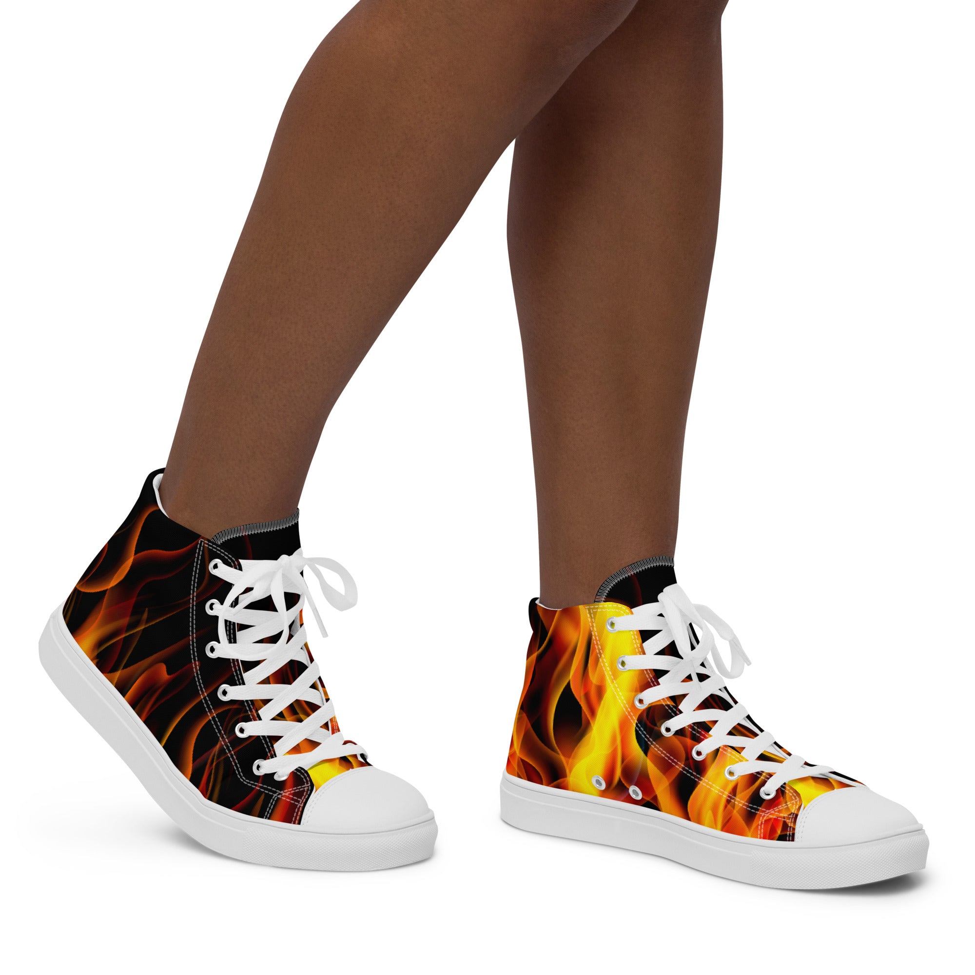 Women’s High-Top Sneakers – Flame Print, Bold Canvas Shoes