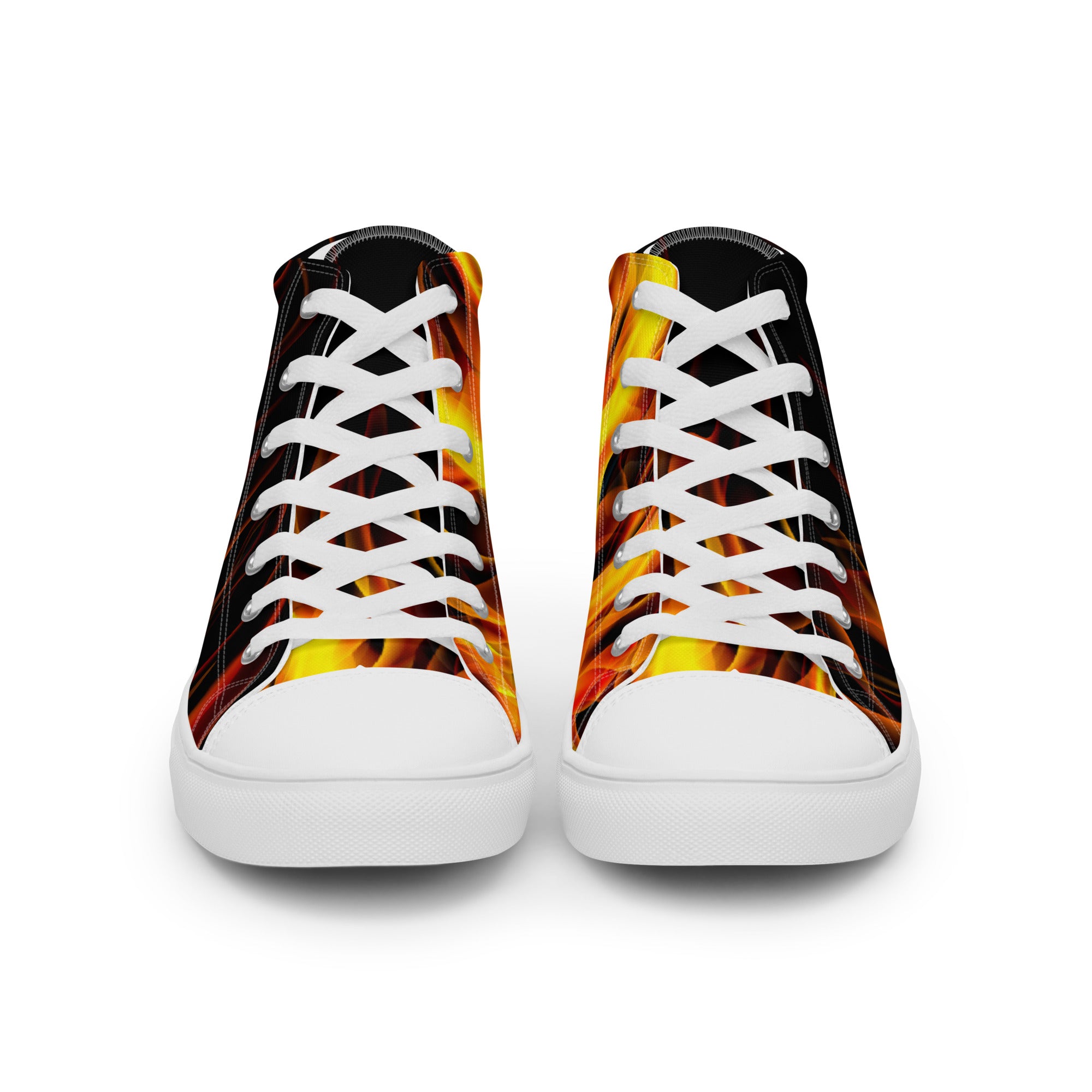 Women’s High-Top Sneakers – Flame Print, Bold Canvas Shoes