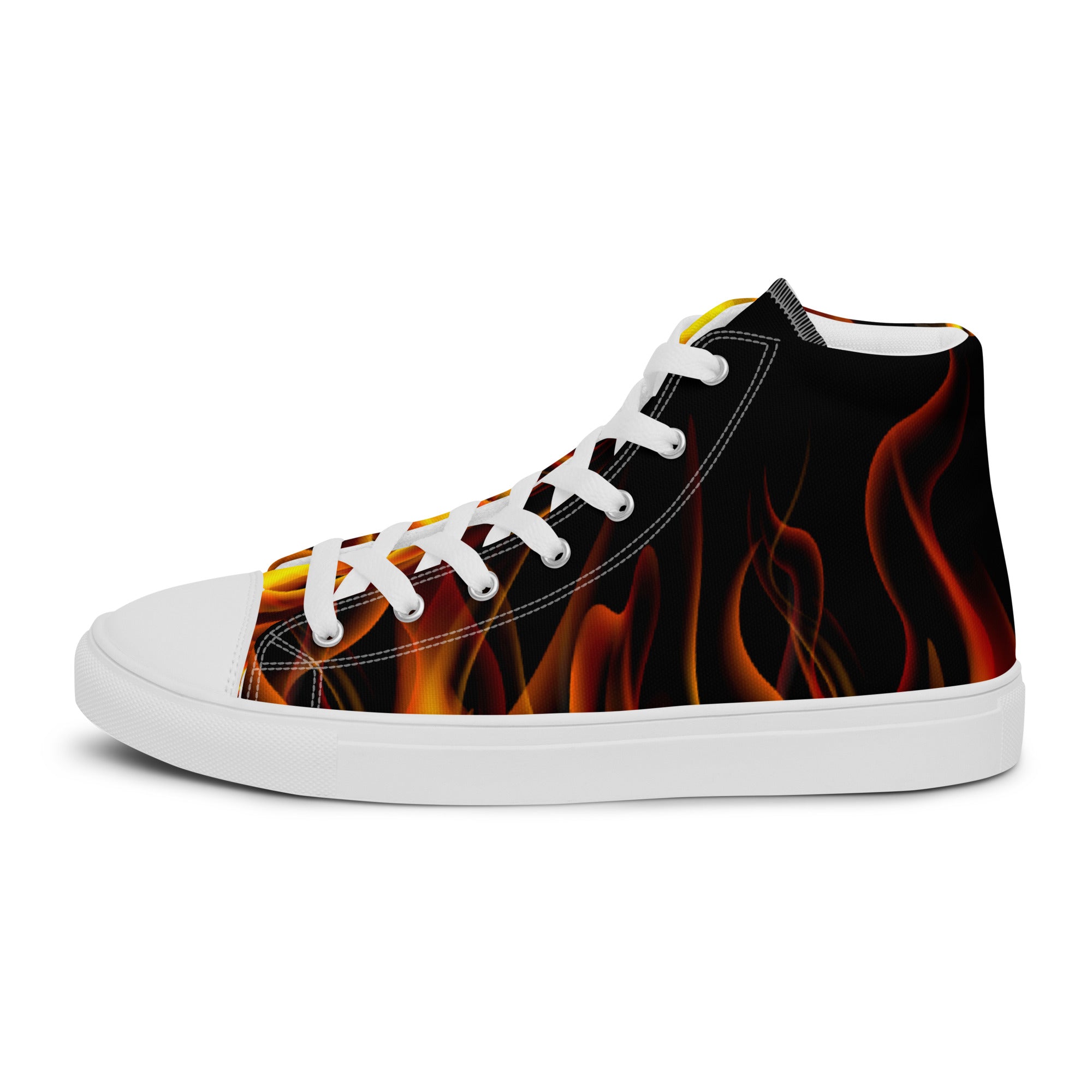 Women’s High-Top Sneakers – Flame Print, Bold Canvas Shoes