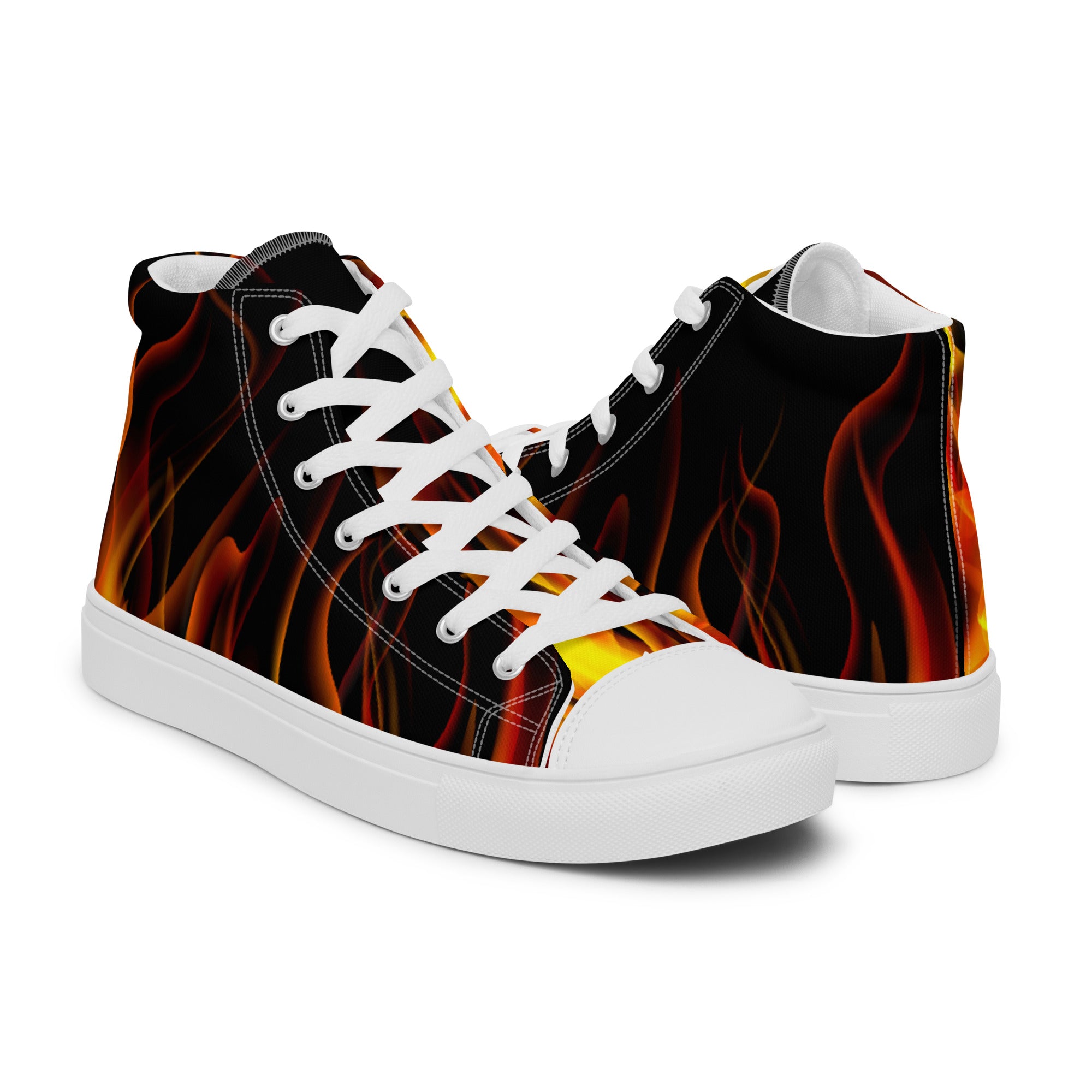 Women’s High-Top Sneakers – Flame Print, Bold Canvas Shoes