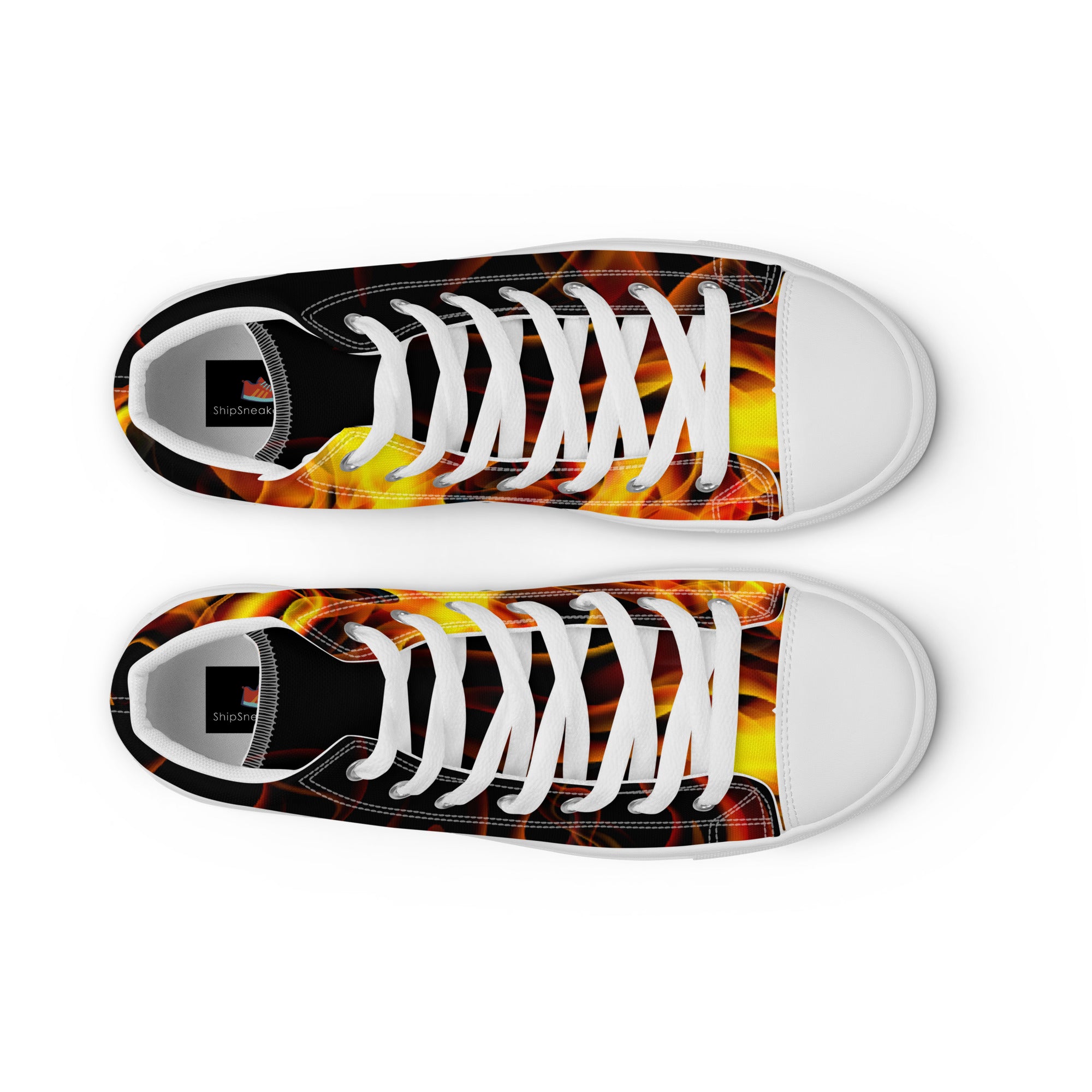 Women’s High-Top Sneakers – Flame Print, Bold Canvas Shoes