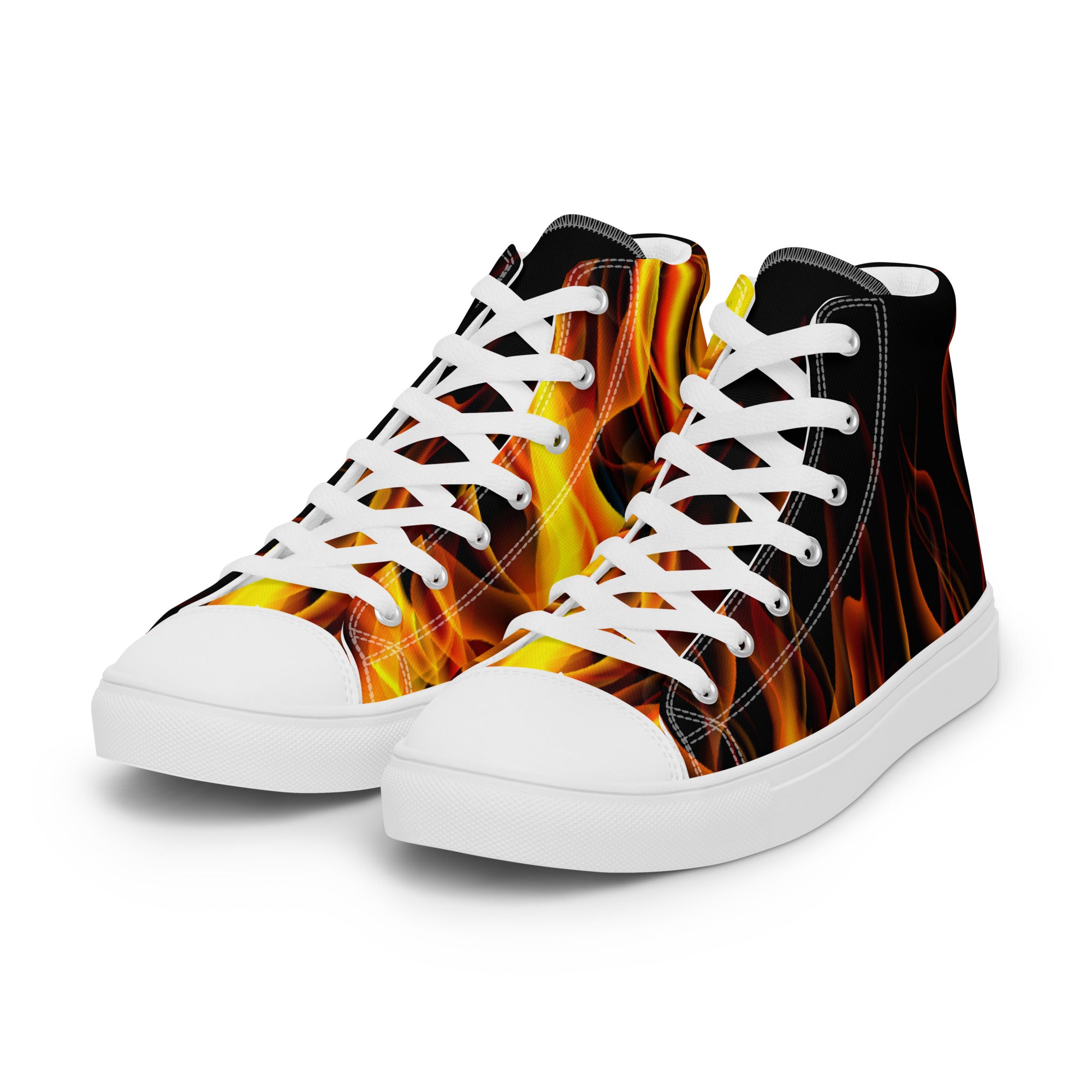 Women’s High-Top Sneakers – Flame Print, Bold Canvas Shoes