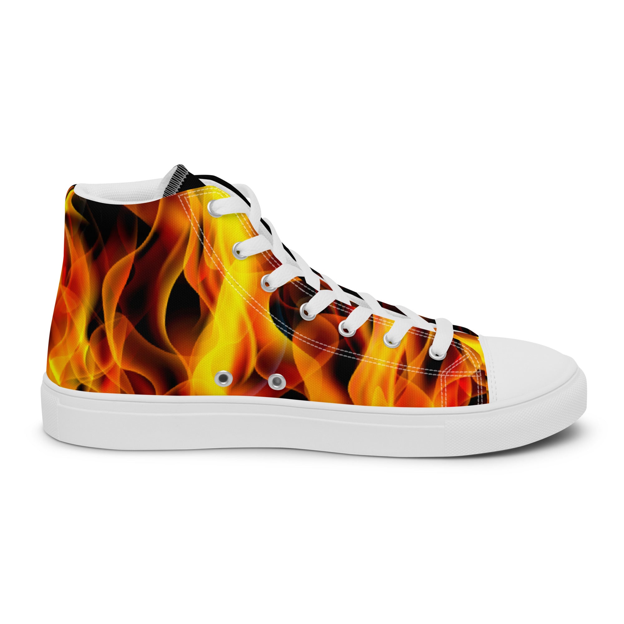 Women’s High-Top Sneakers – Flame Print, Bold Canvas Shoes