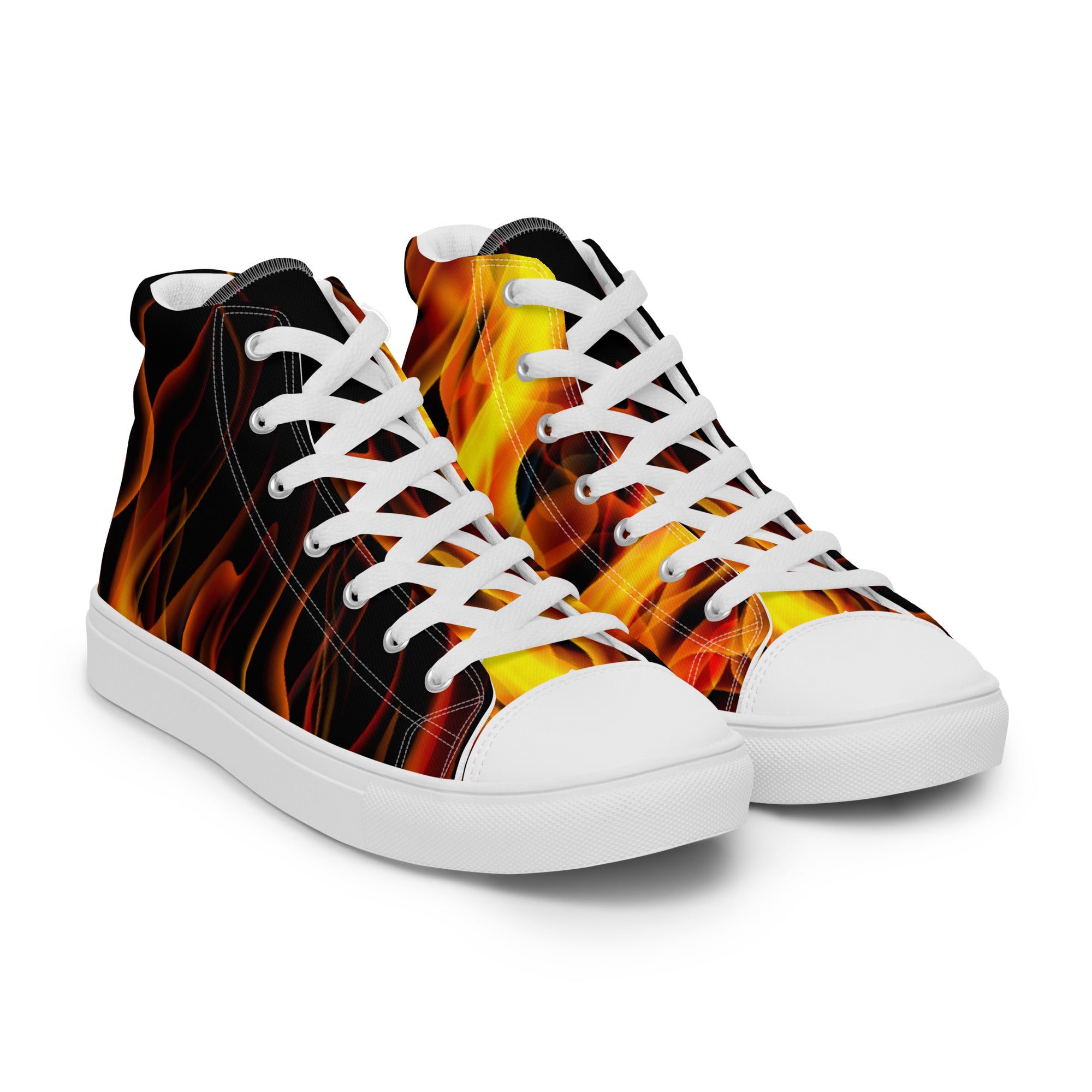 Women’s High-Top Sneakers – Flame Print, Bold Canvas Shoes