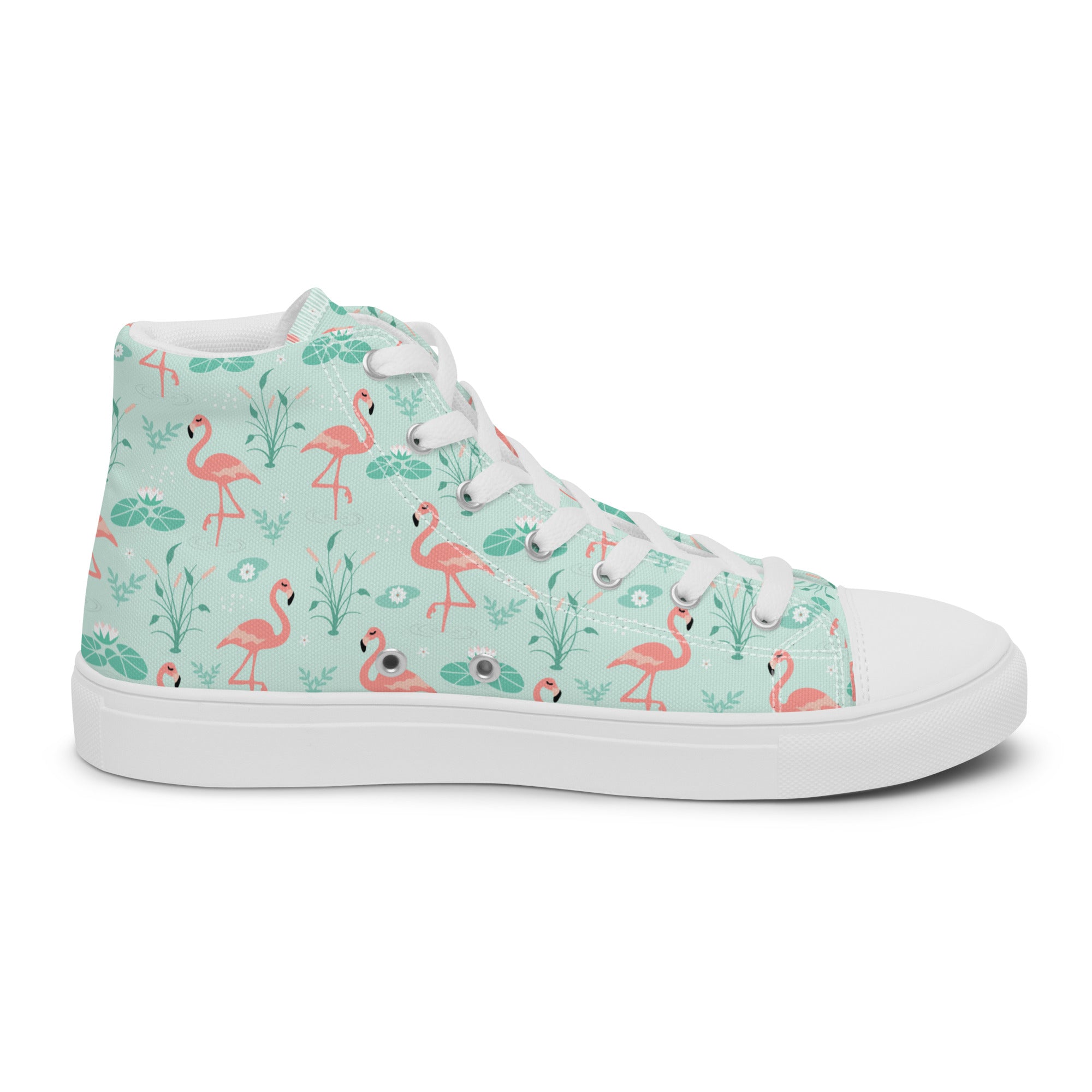 Women’s High-Top Sneakers – Flamingo Print, Stylish Canvas Shoes