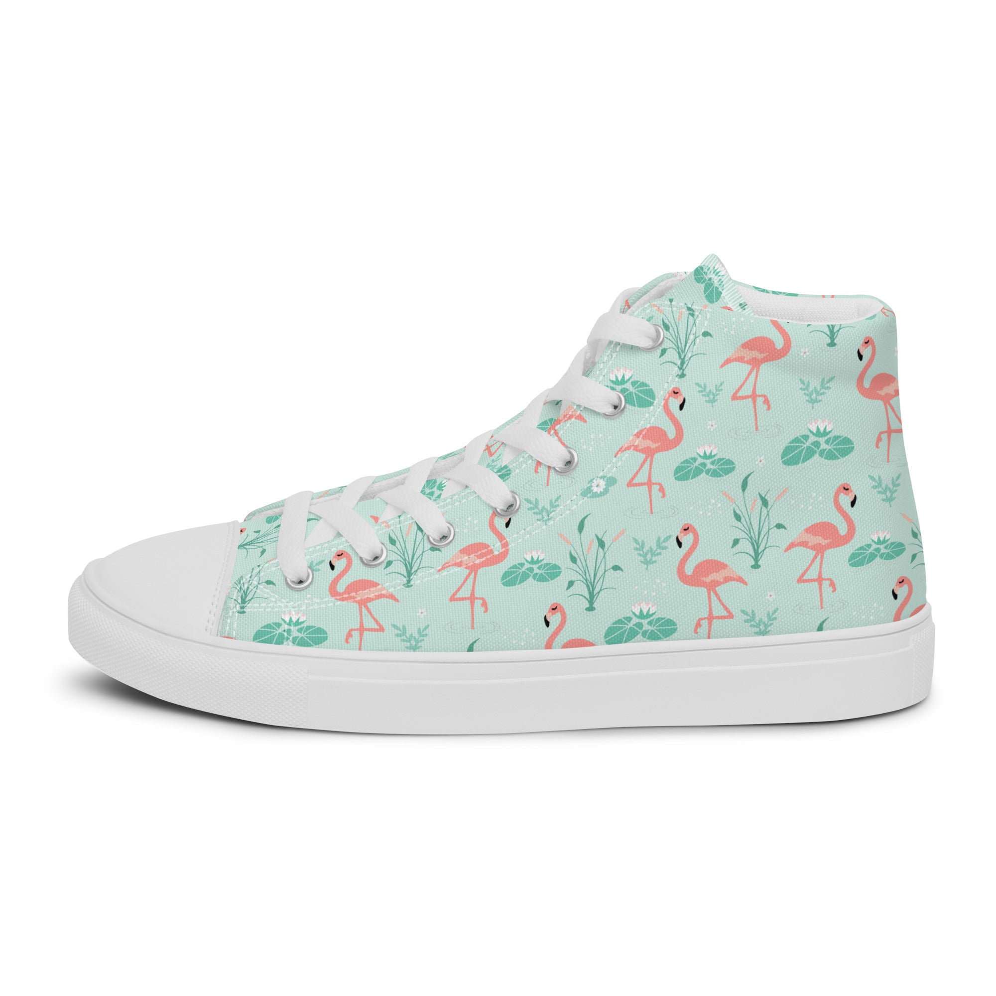 Women’s High-Top Sneakers – Flamingo Print, Stylish Canvas Shoes