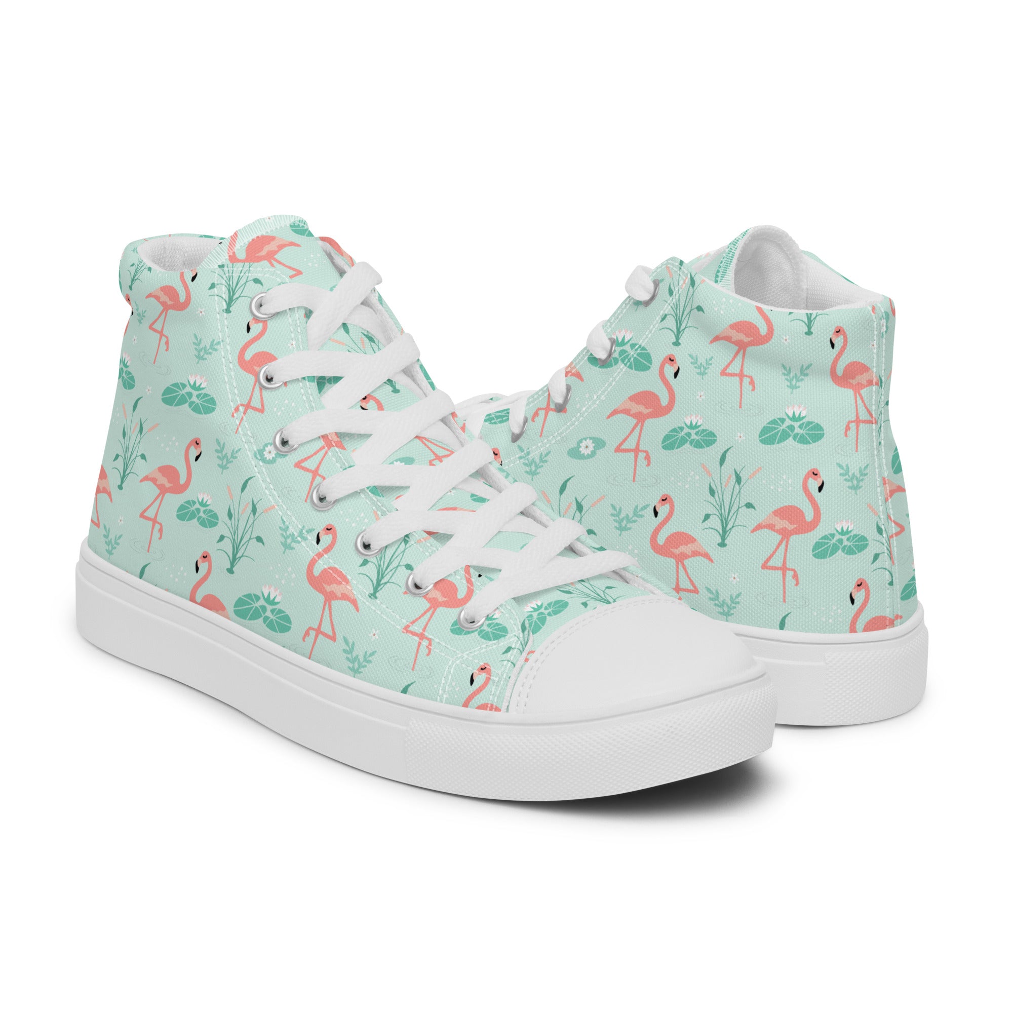 Women’s High-Top Sneakers – Flamingo Print, Stylish Canvas Shoes