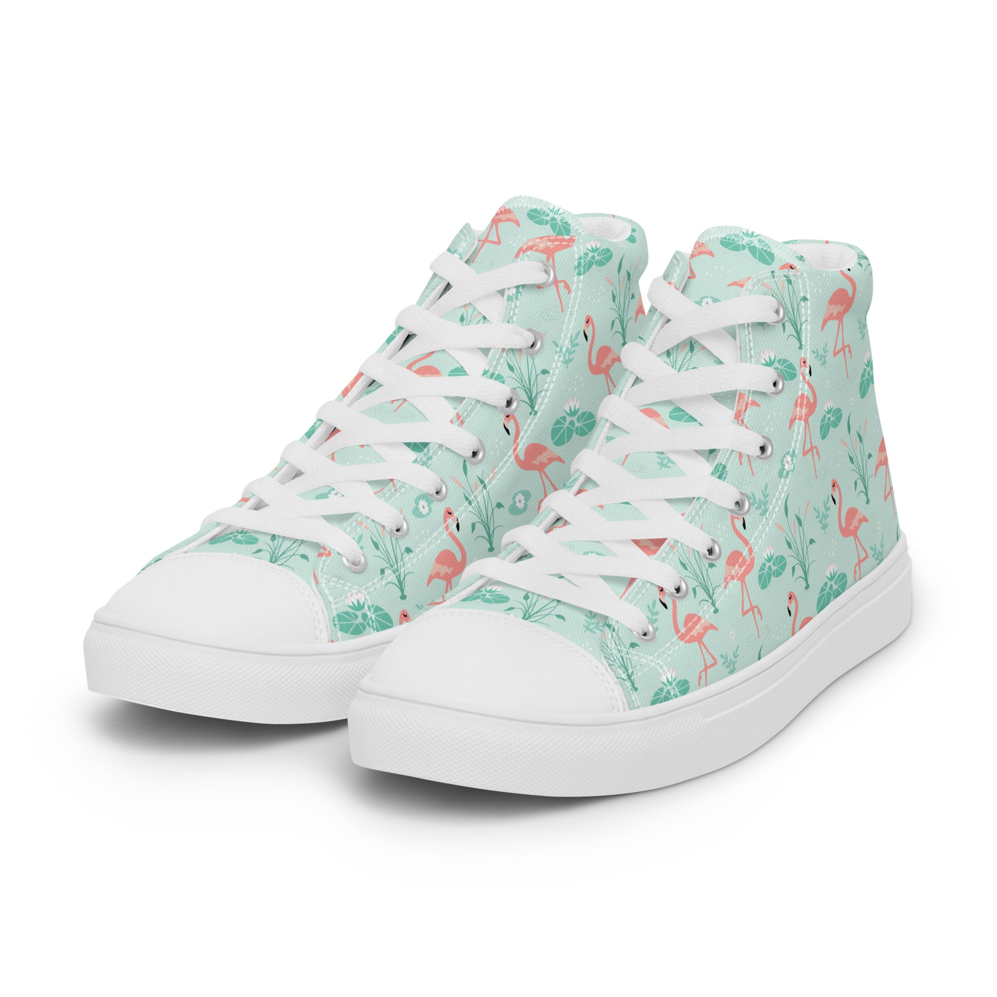 Women’s High-Top Sneakers – Flamingo Print, Stylish Canvas Shoes