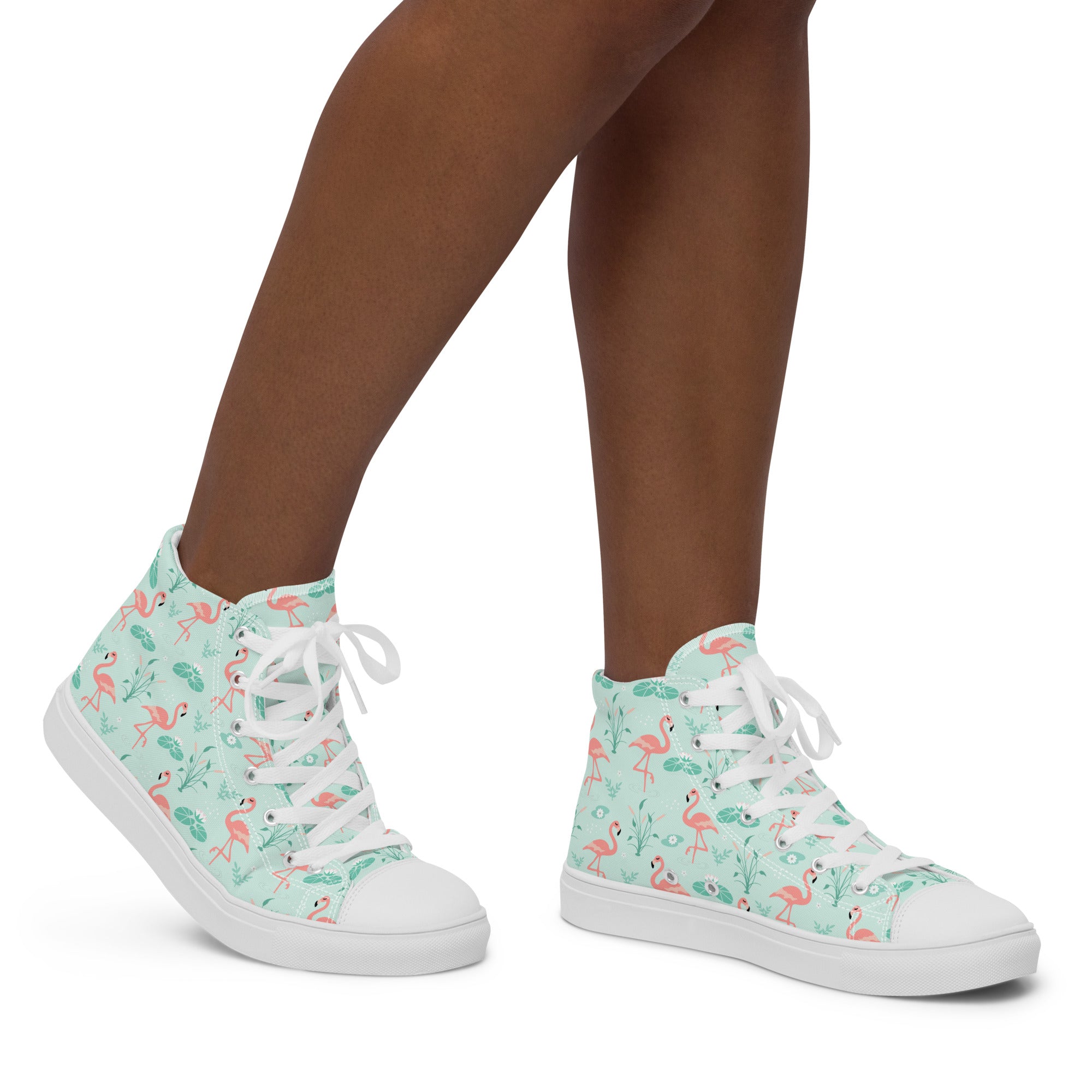 Women’s High-Top Sneakers – Flamingo Print, Stylish Canvas Shoes