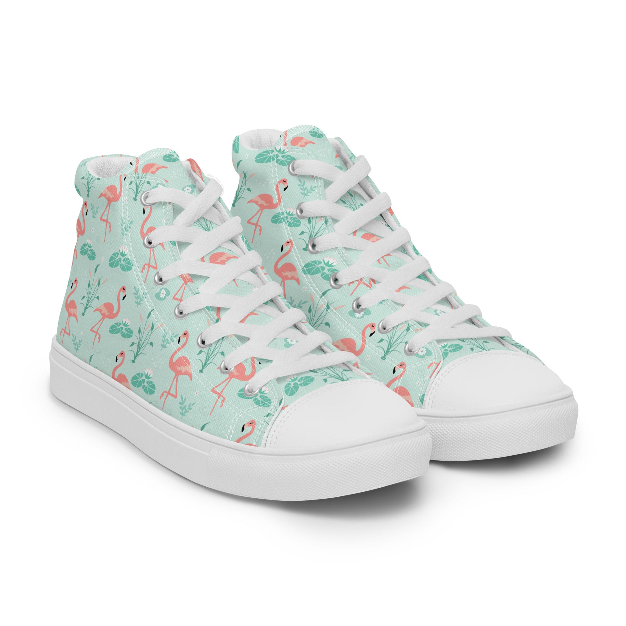 Women’s High-Top Sneakers – Flamingo Print, Stylish Canvas Shoes