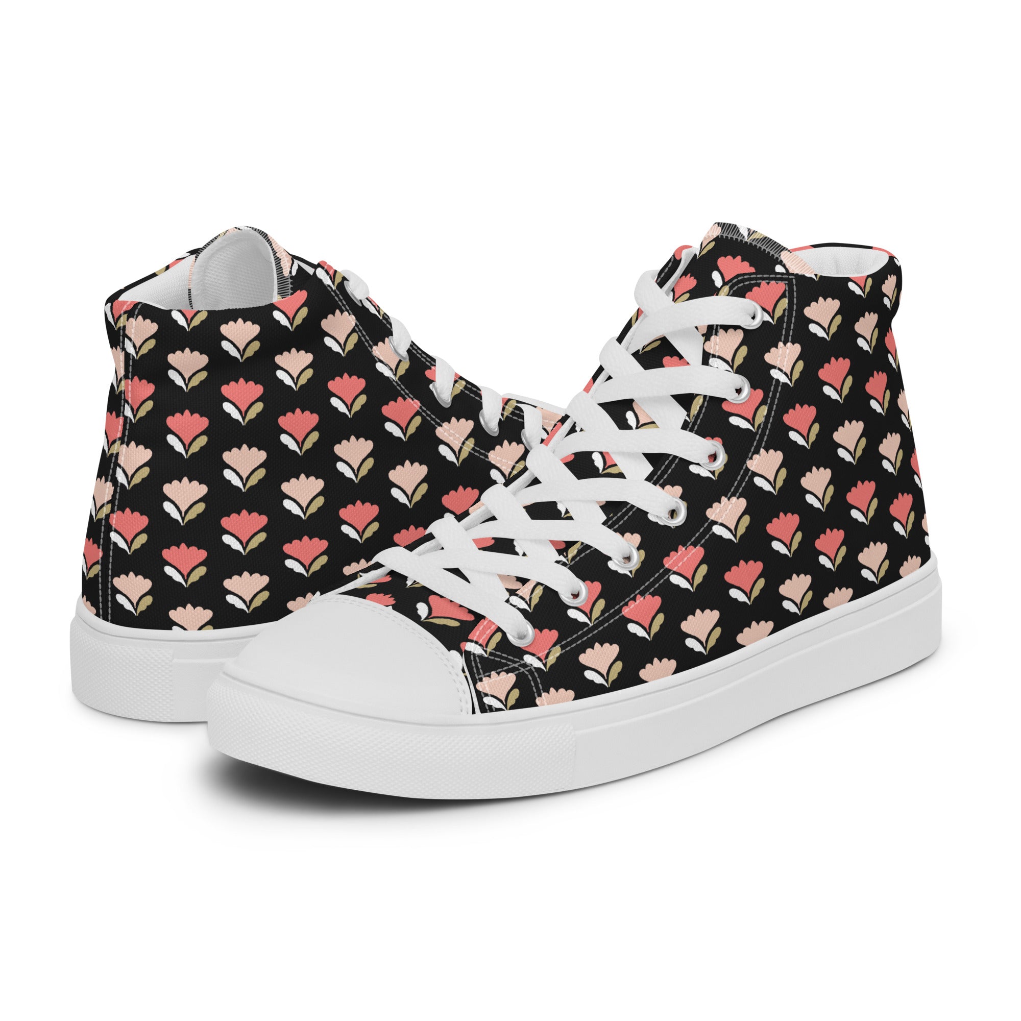 Womens High Top Sneakers Floral Heart Pattern Chic Canvas Shoes 0Q9Yo