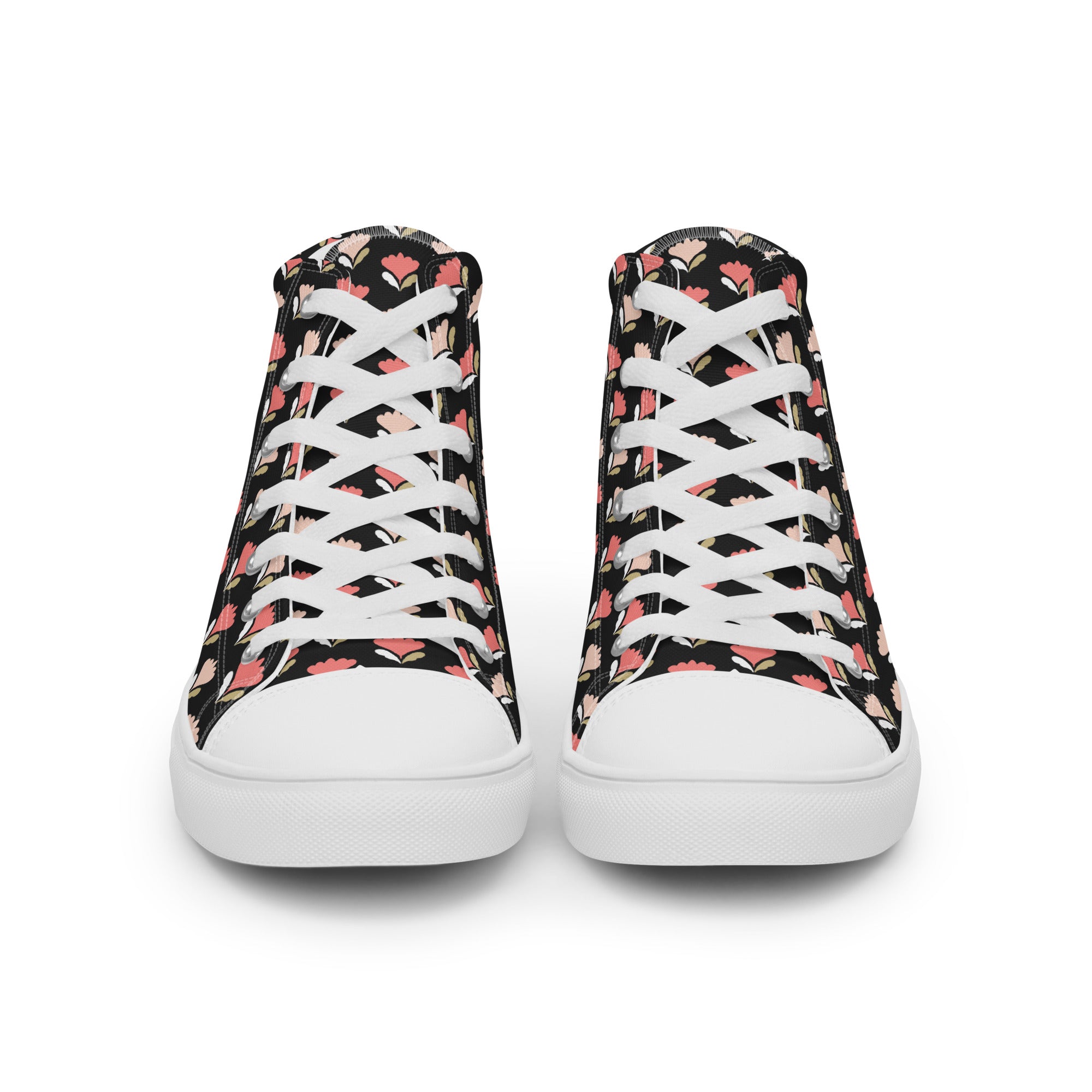 Women’s High-Top Sneakers – Floral Heart Pattern, Chic Canvas Shoes