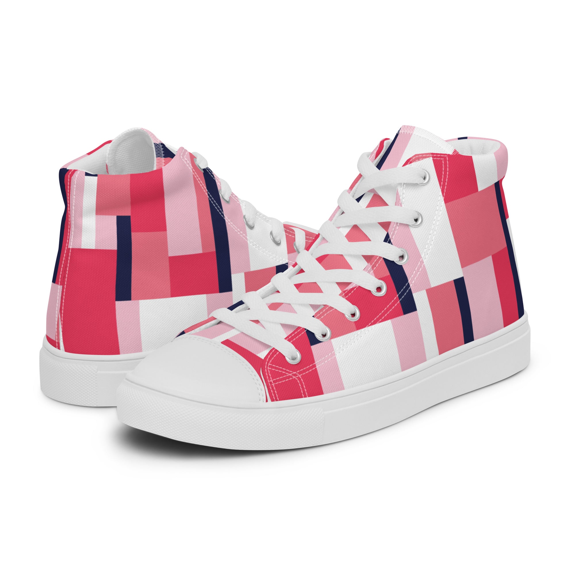 Womens High Top Sneakers Geometric Block Pattern Modern Canvas Shoes 8Wih4