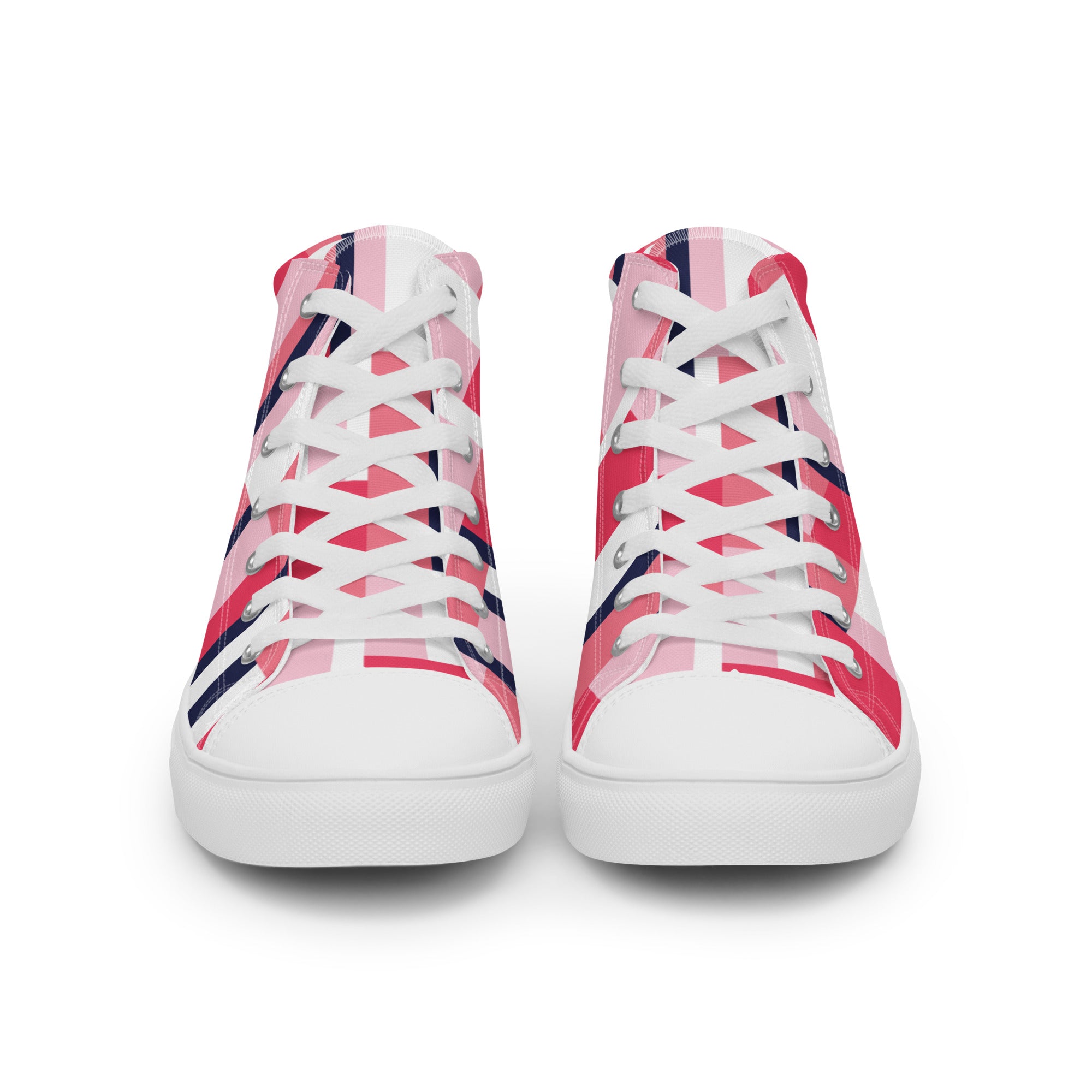 Women’s High-Top Sneakers – Geometric Block Pattern, Modern Canvas Shoes