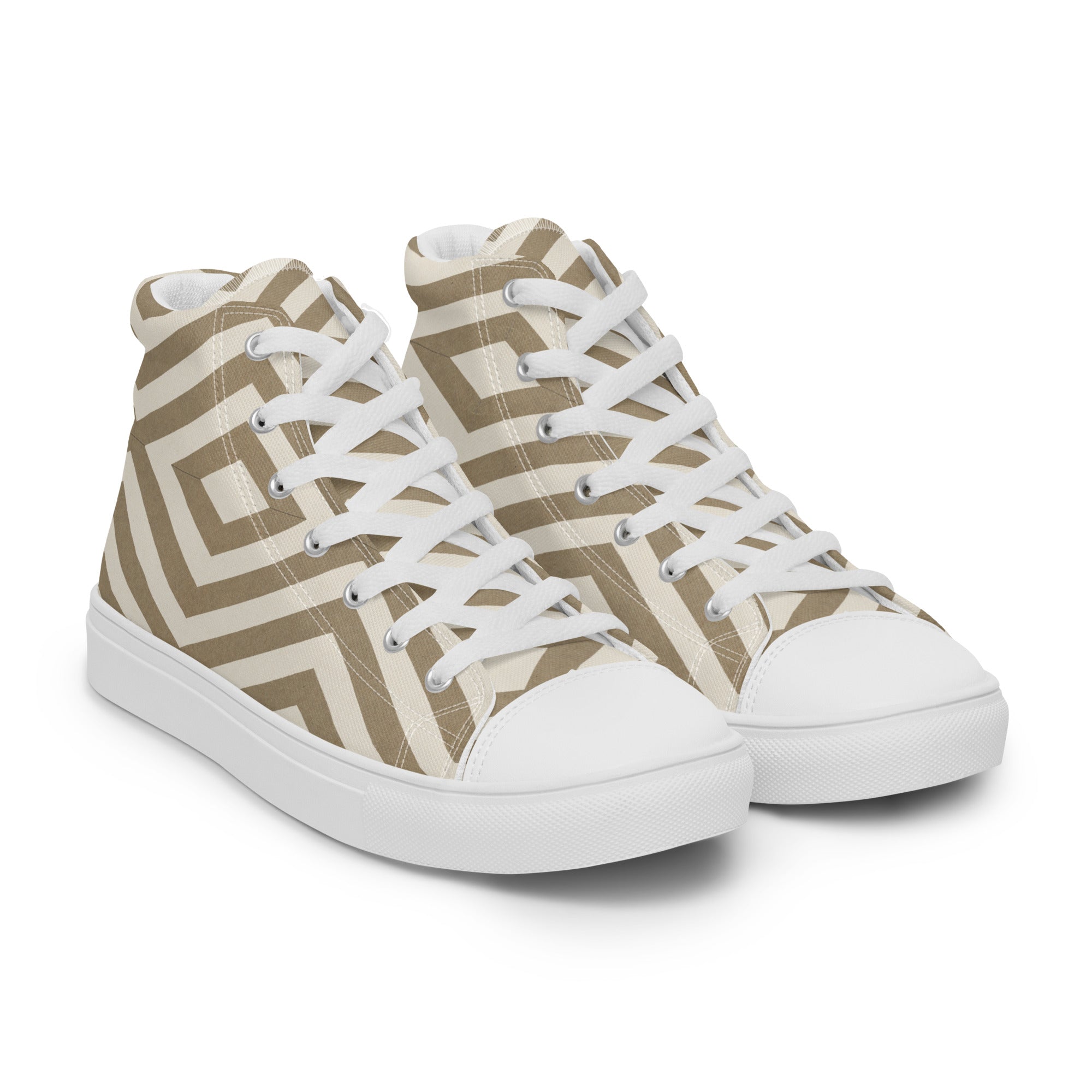 Women’s High-Top Sneakers – Geometric Diamond Pattern, Modern Canvas Shoes