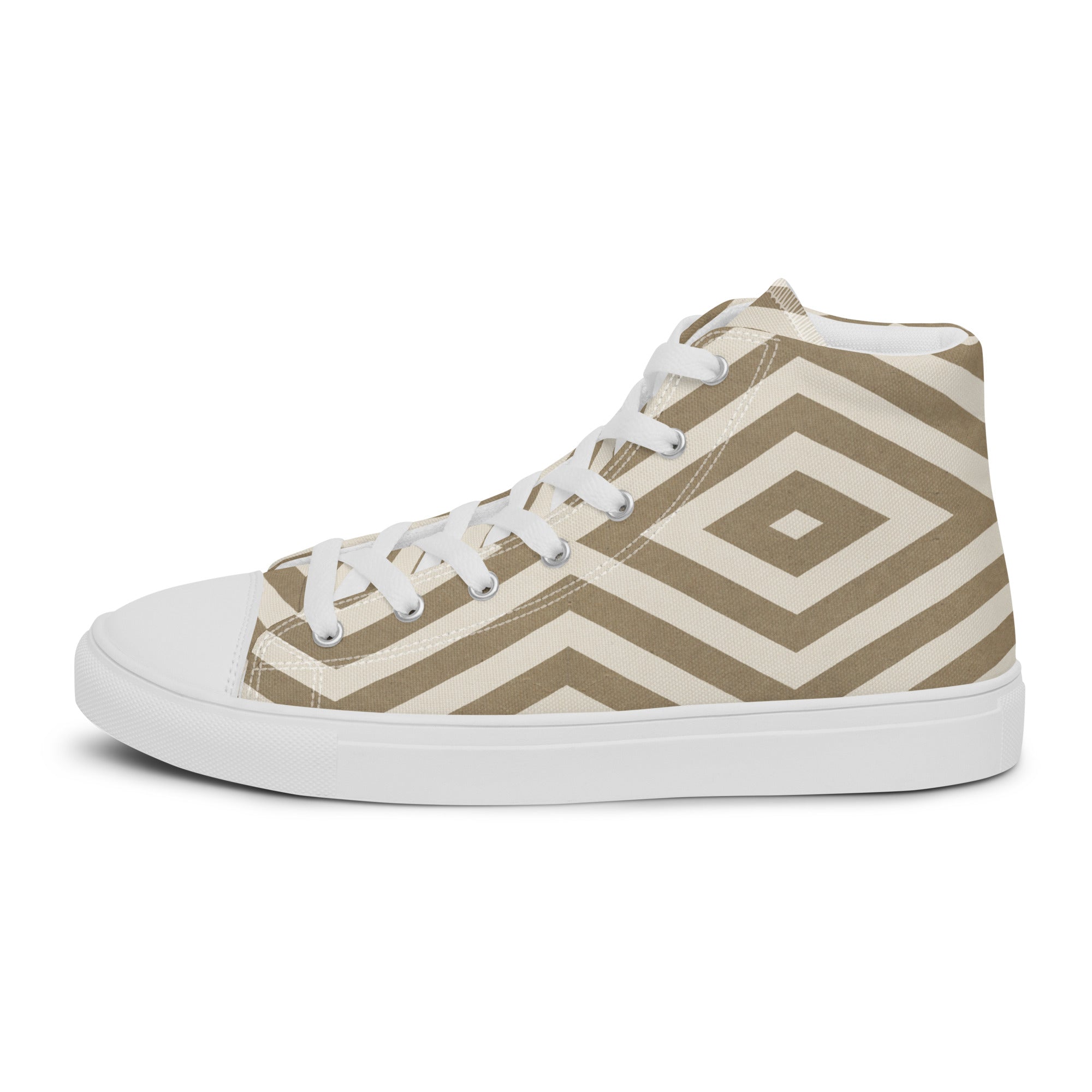 Women’s High-Top Sneakers – Geometric Diamond Pattern, Modern Canvas Shoes