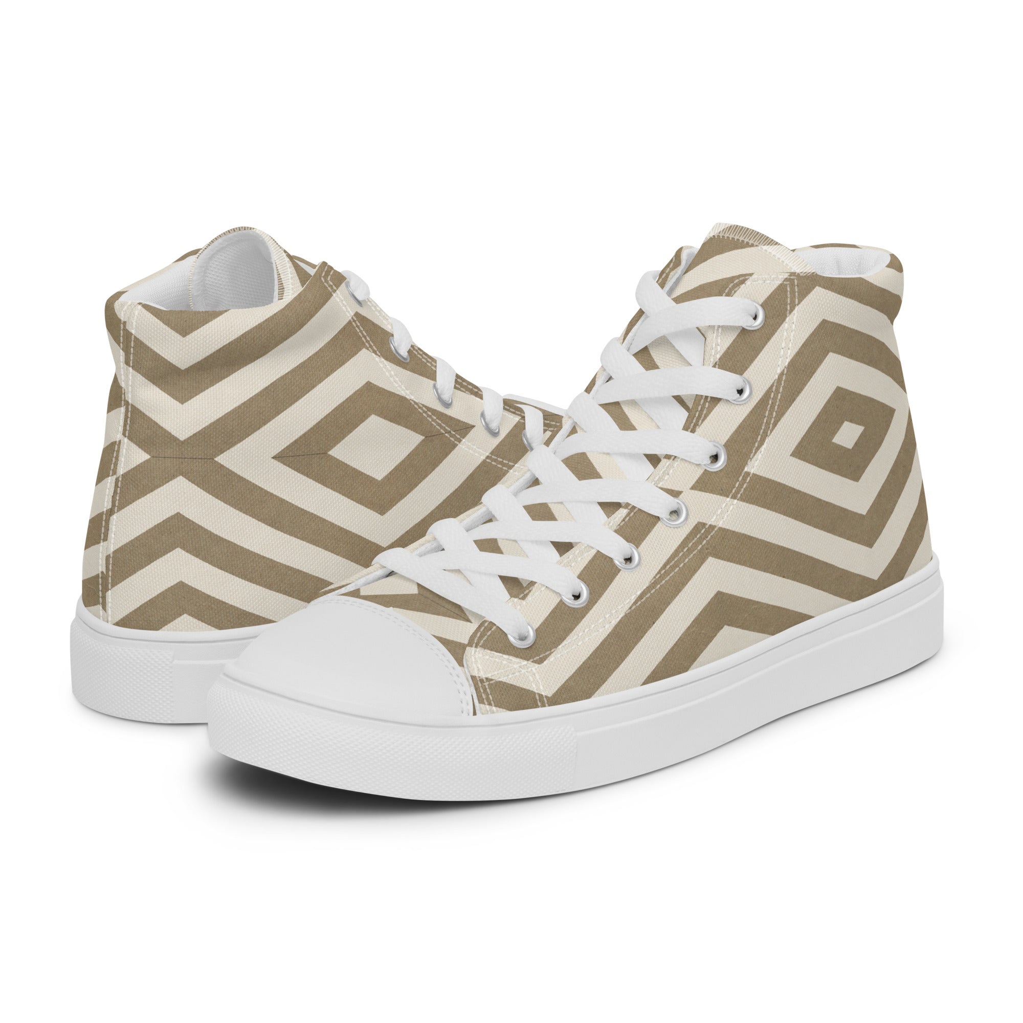 Womens High Top Sneakers Geometric Diamond Pattern Modern Canvas Shoes Qkjn3