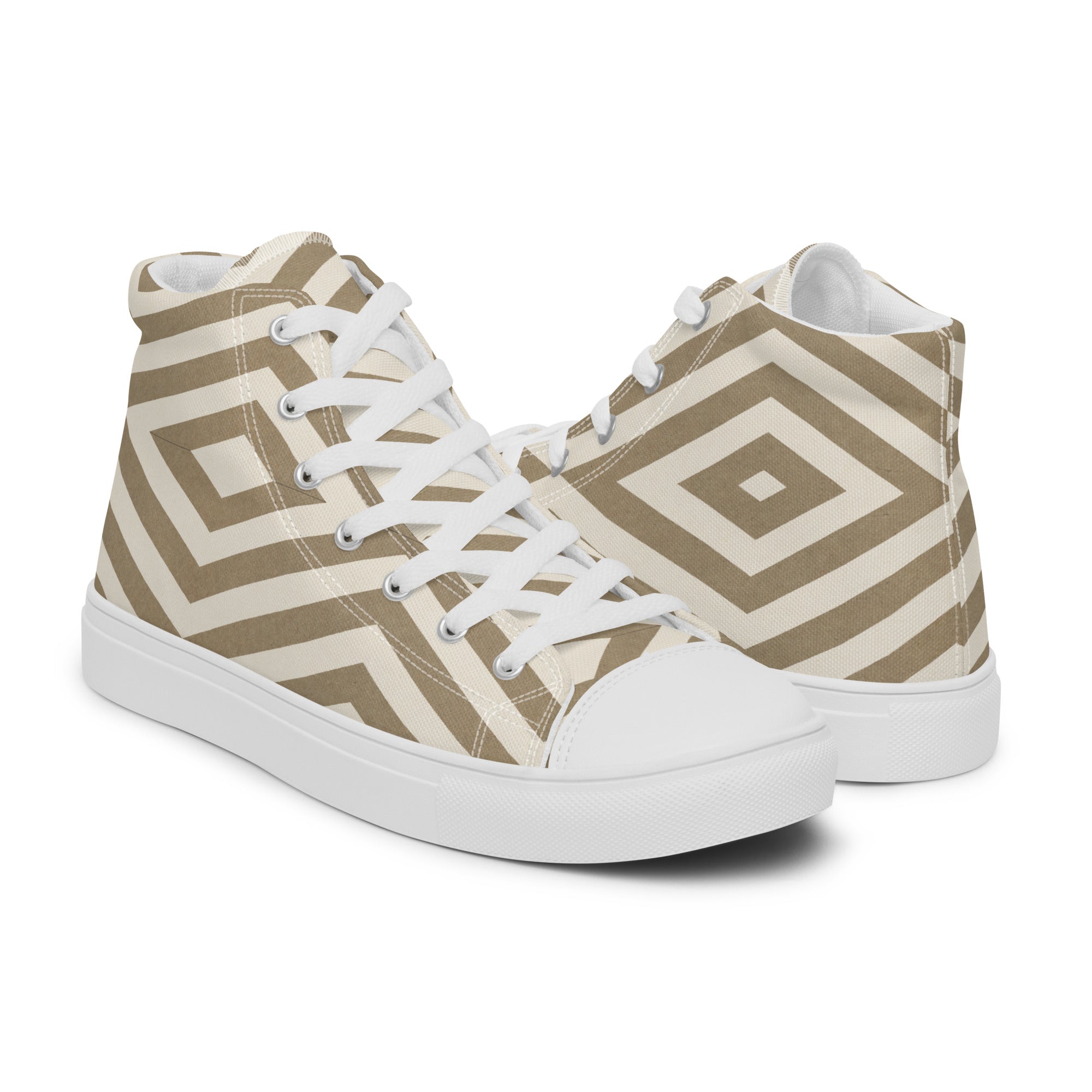 Women’s High-Top Sneakers – Geometric Diamond Pattern, Modern Canvas Shoes