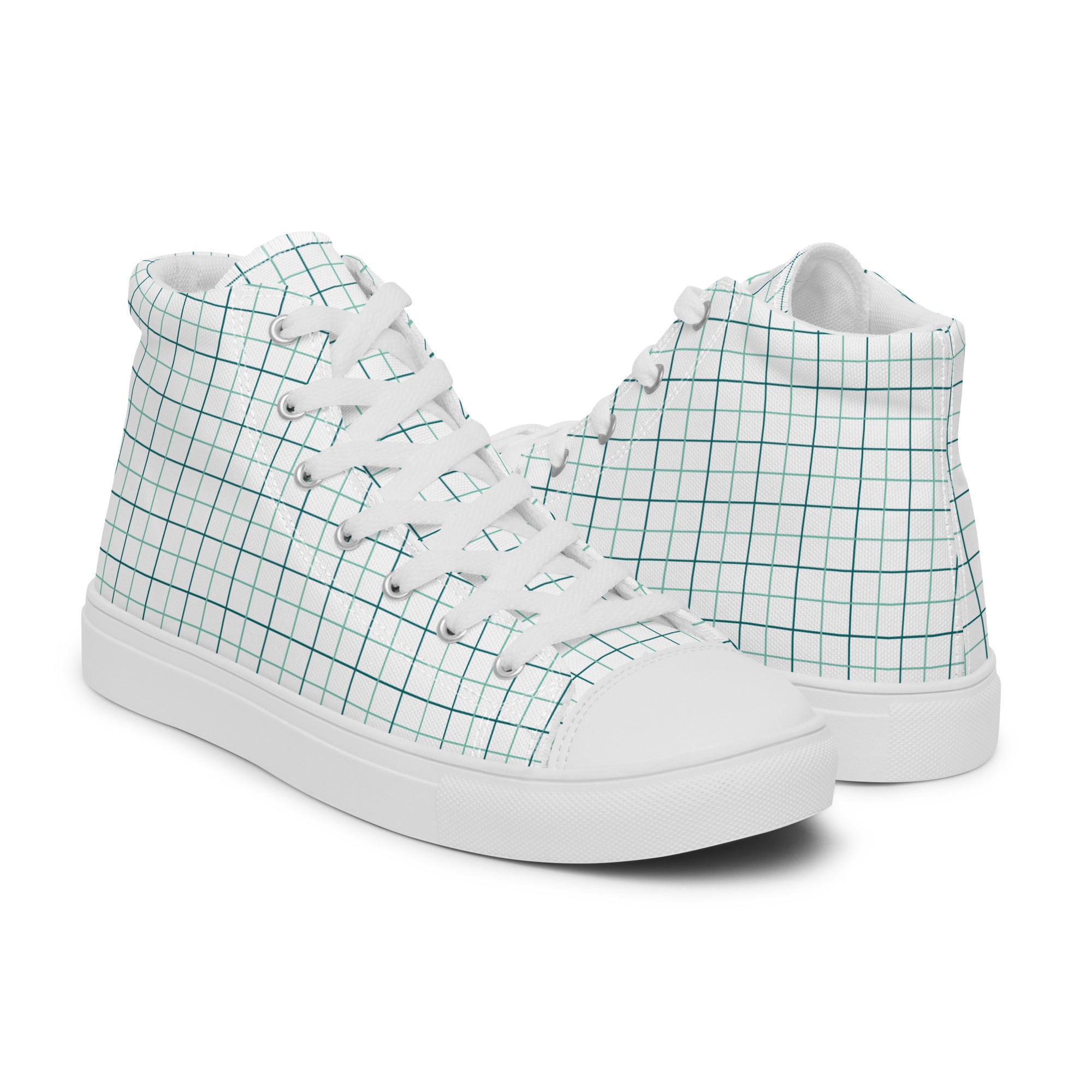 Women’s High-Top Sneakers – Grid Pattern, Minimalist Canvas Shoes