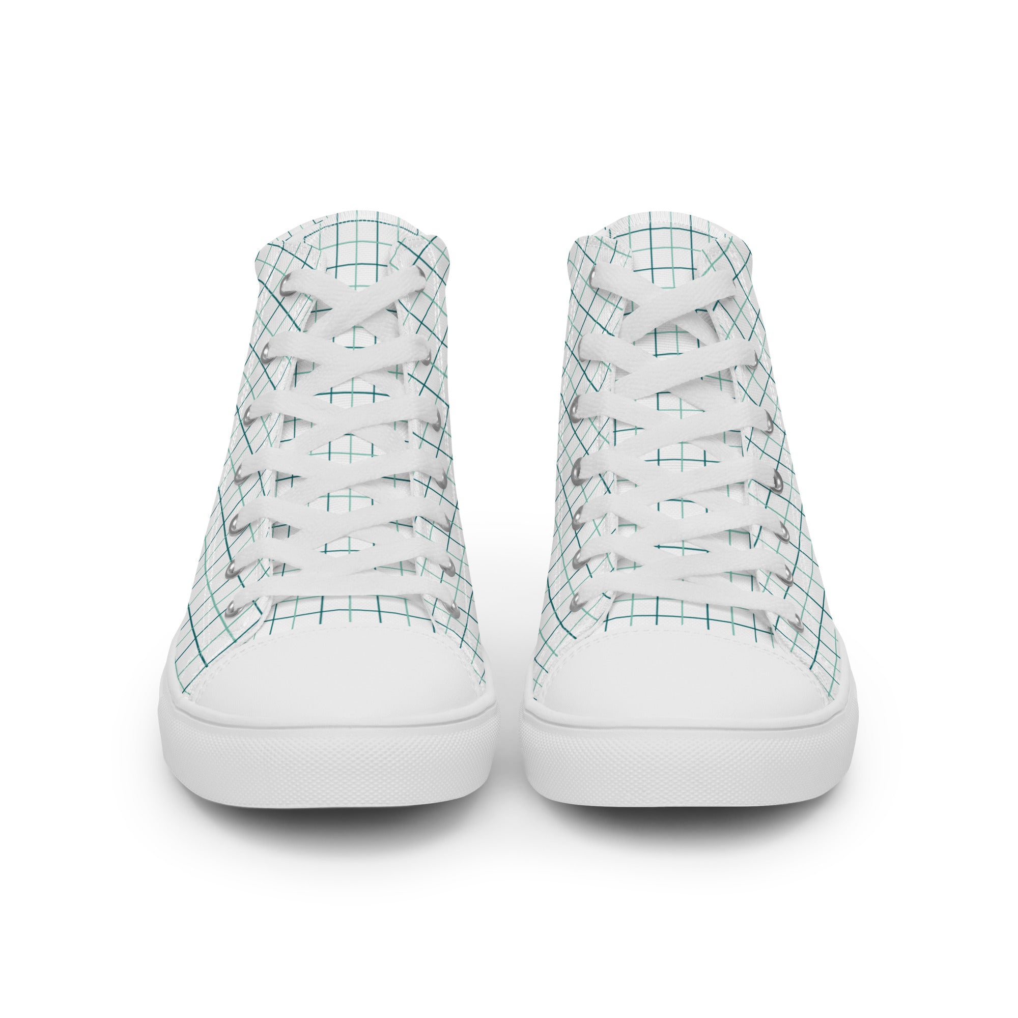 Women’s High-Top Sneakers – Grid Pattern, Minimalist Canvas Shoes