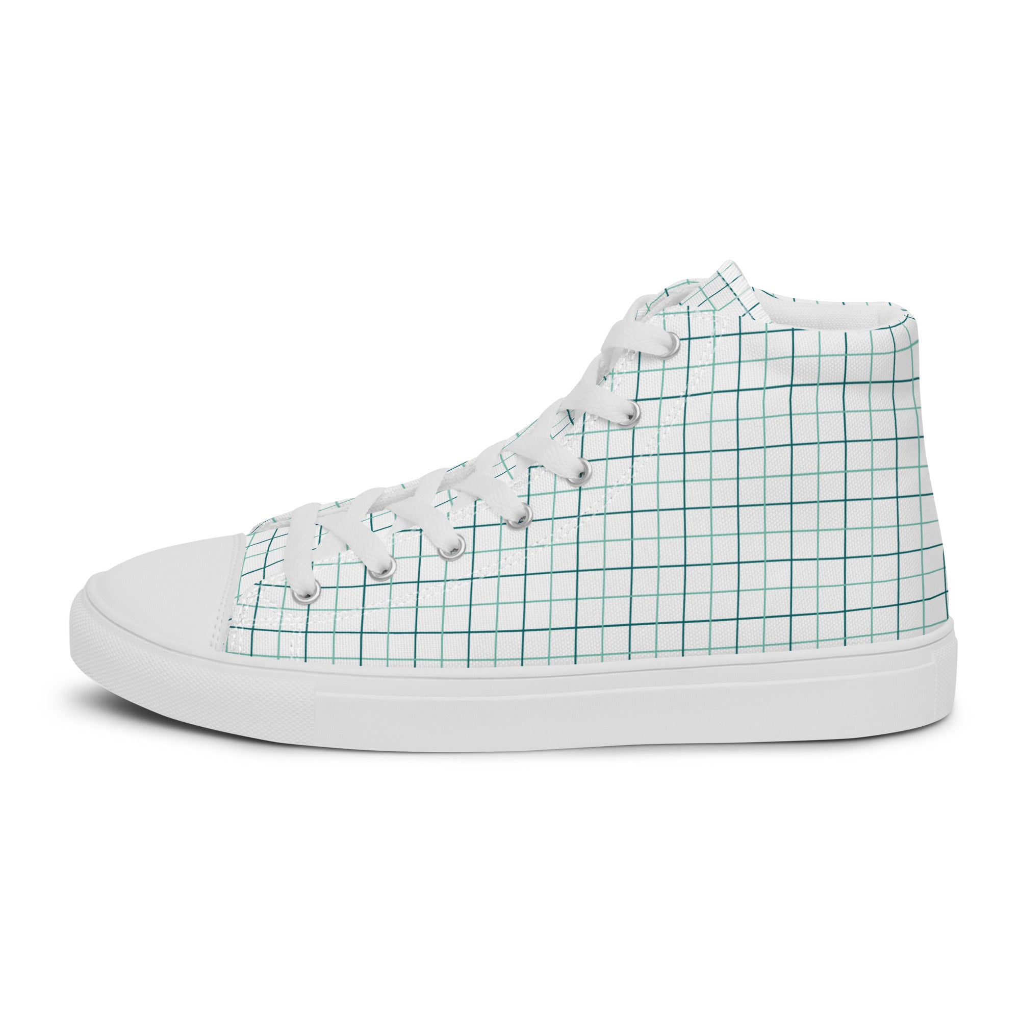 Women’s High-Top Sneakers – Grid Pattern, Minimalist Canvas Shoes