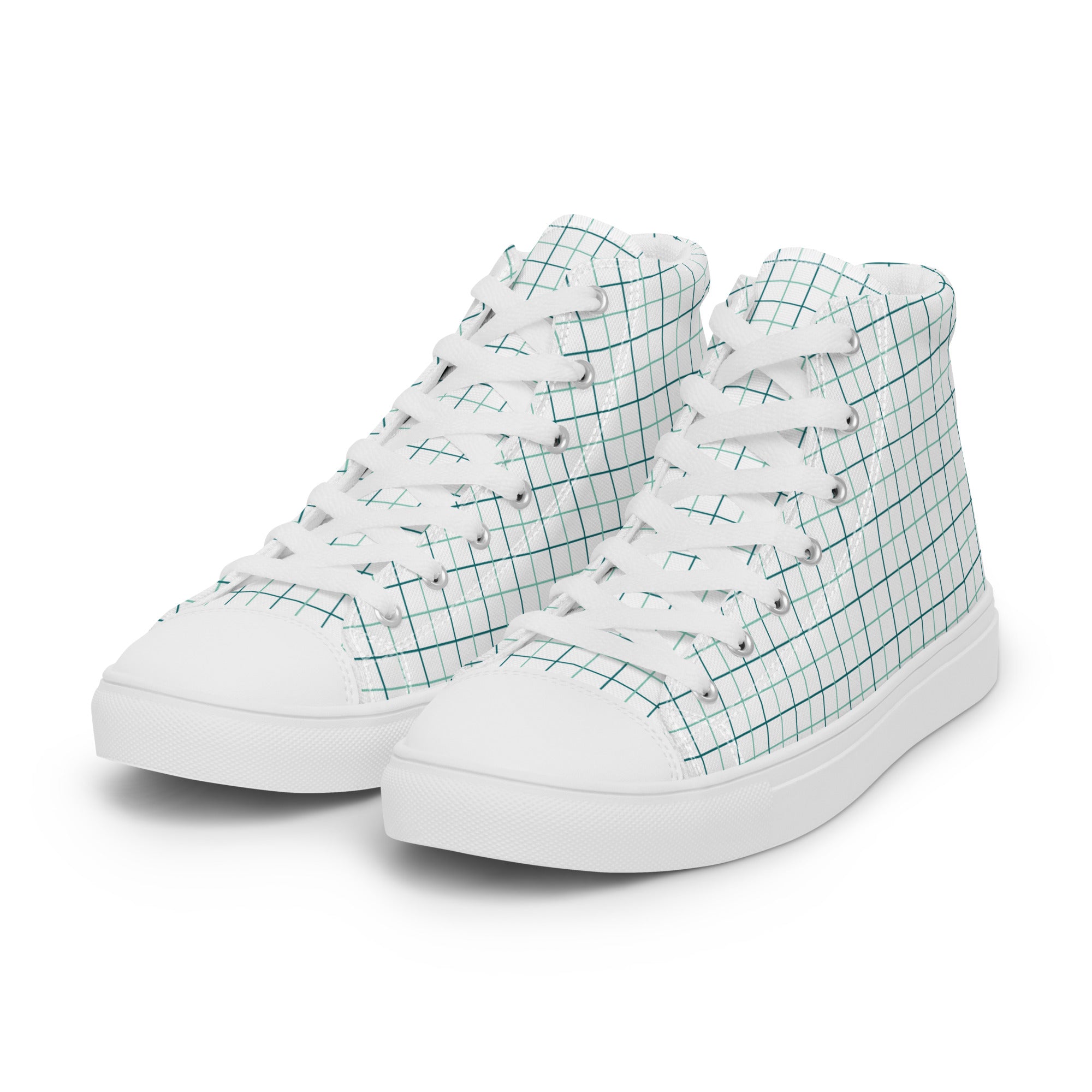 Women’s High-Top Sneakers – Grid Pattern, Minimalist Canvas Shoes