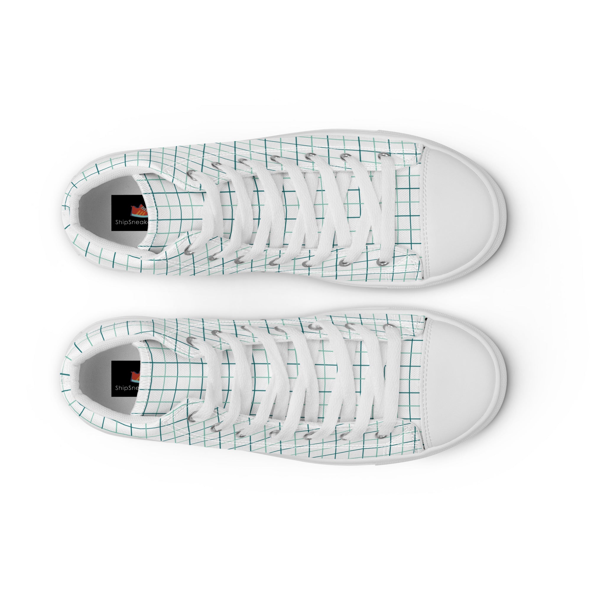 Women’s High-Top Sneakers – Grid Pattern, Minimalist Canvas Shoes