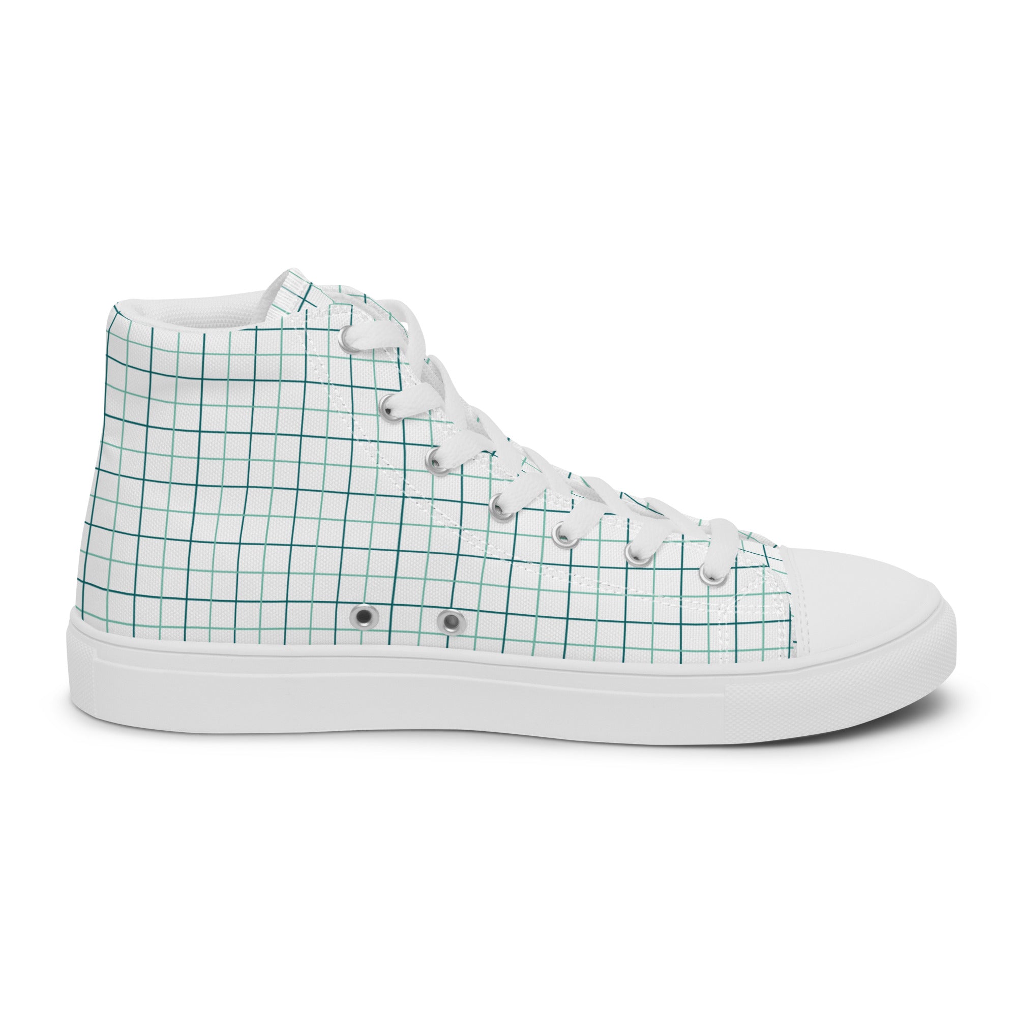 Women’s High-Top Sneakers – Grid Pattern, Minimalist Canvas Shoes