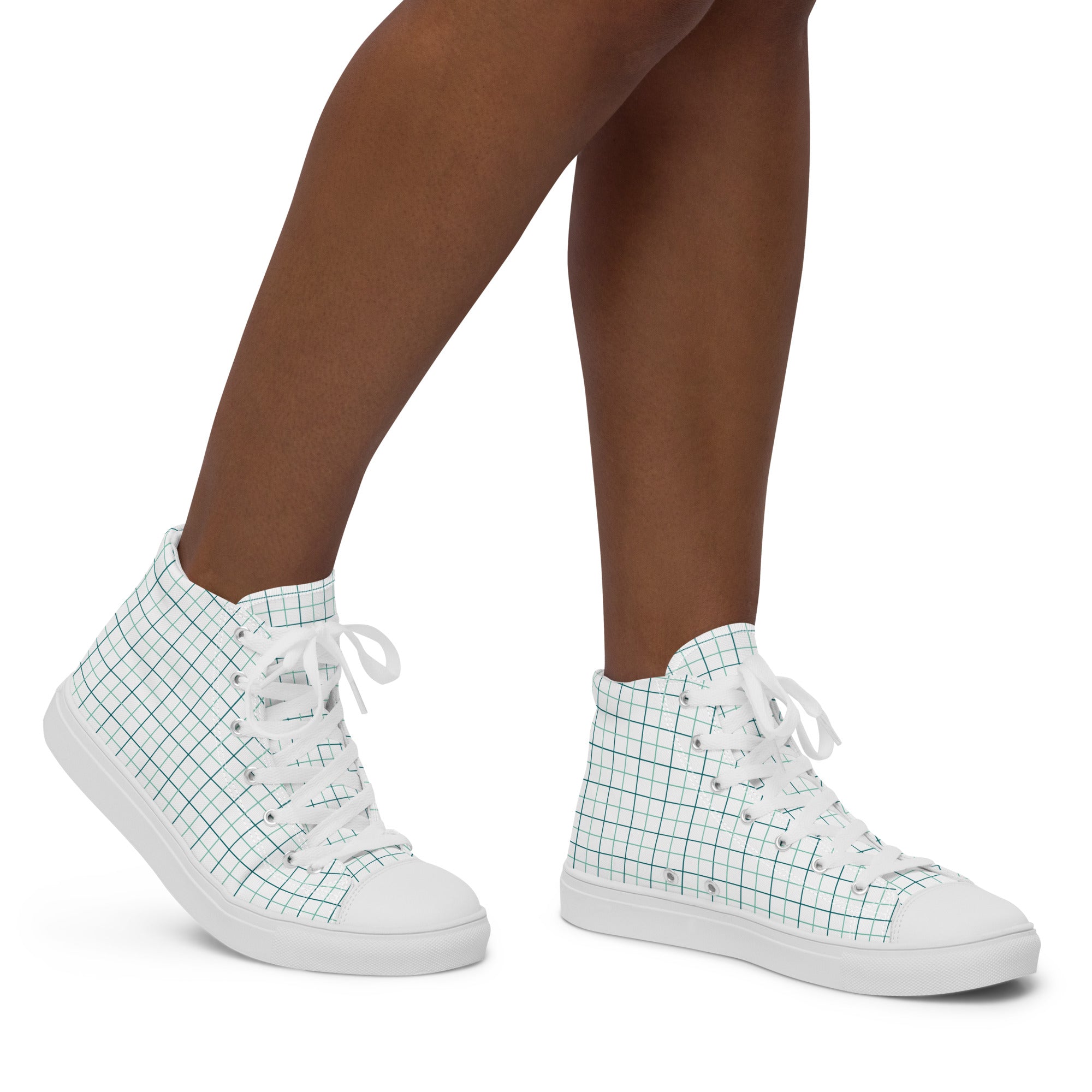 Women’s High-Top Sneakers – Grid Pattern, Minimalist Canvas Shoes