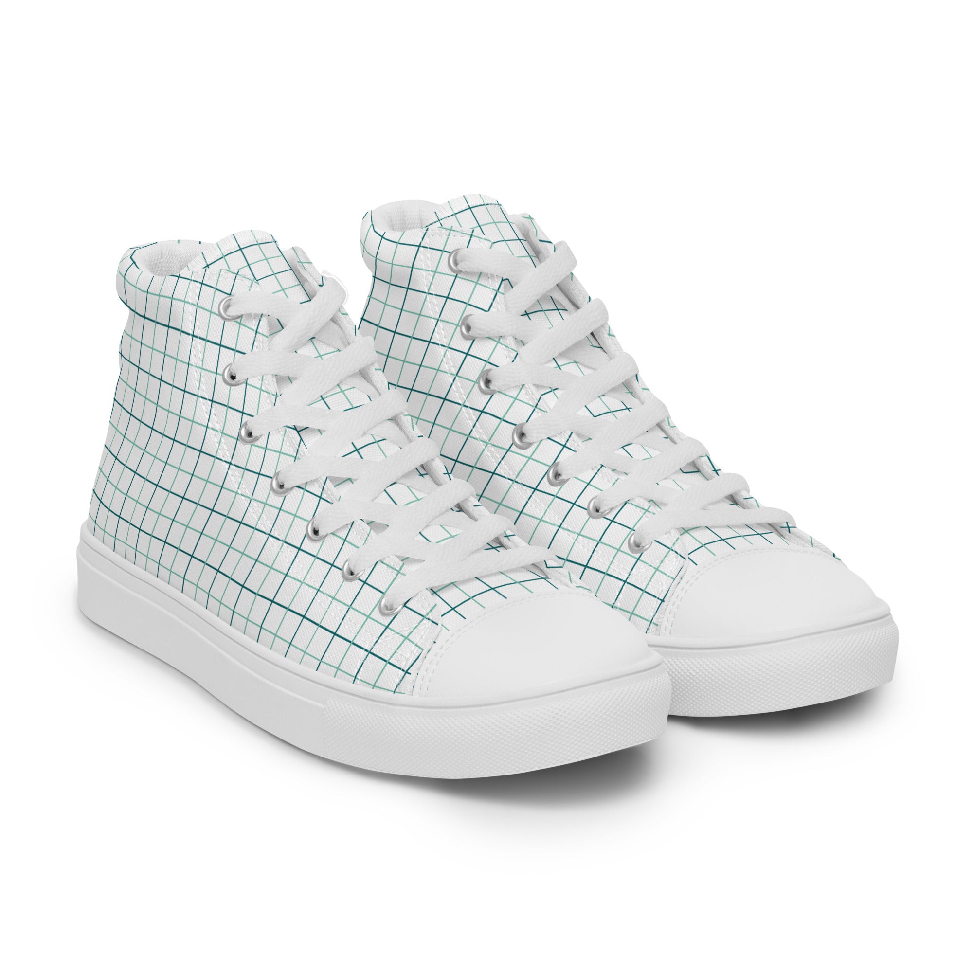 Women’s High-Top Sneakers – Grid Pattern, Minimalist Canvas Shoes